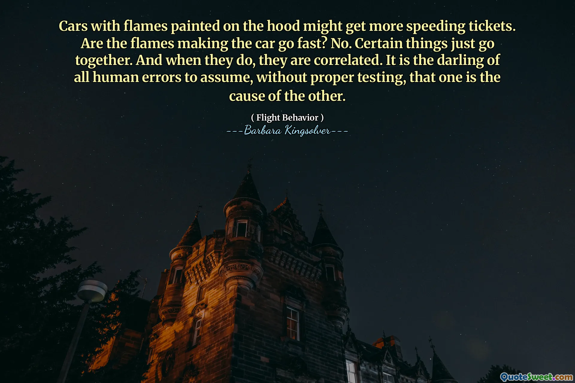 हुड पर चित्रित आग की लपटों के साथ कारों को अधिक तेजी से टिकट मिल सकता है। क्या आग लगने वाली लपटें तेजी से चलती हैं? नहीं, कुछ चीजें बस एक साथ चलती हैं। और जब वे करते हैं, तो वे सहसंबद्ध होते हैं। यह उचित परीक्षण के बिना, यह मानने के लिए सभी मानवीय त्रुटियों का प्रिय है, कि एक दूसरे का कारण है।
