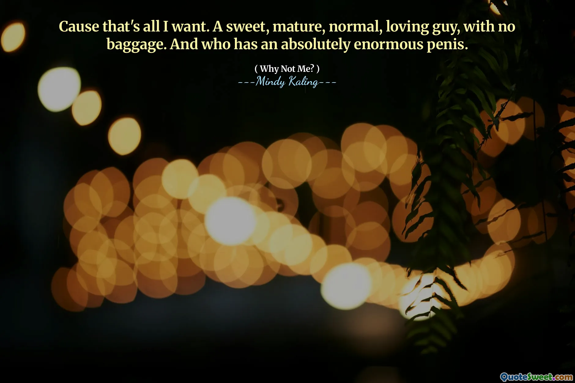 Cause that's all I want. A sweet, mature, normal, loving guy, with no baggage. And who has an absolutely enormous penis.