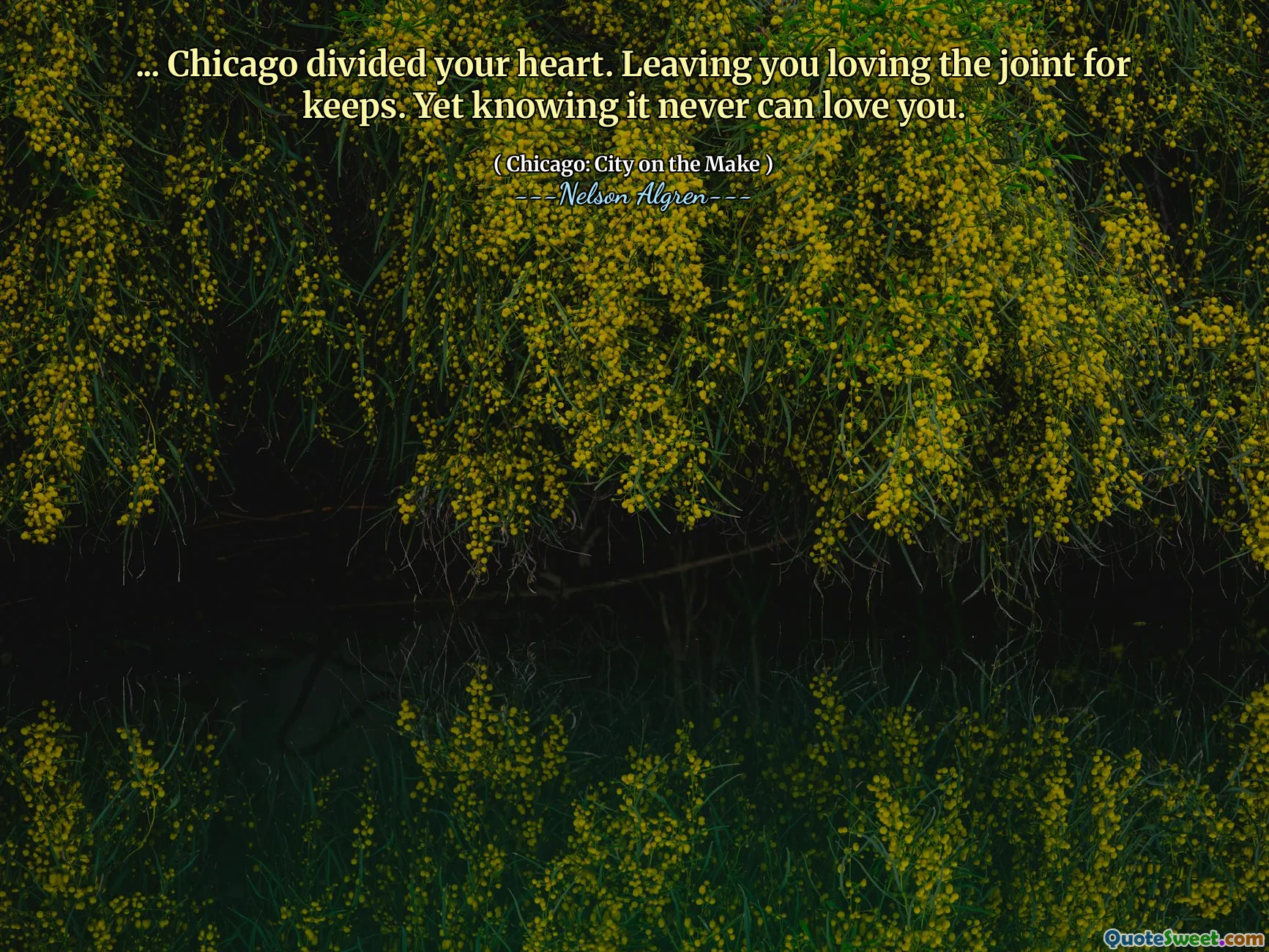 ... Chicago divided your heart. Leaving you loving the joint for keeps. Yet knowing it never can love you.