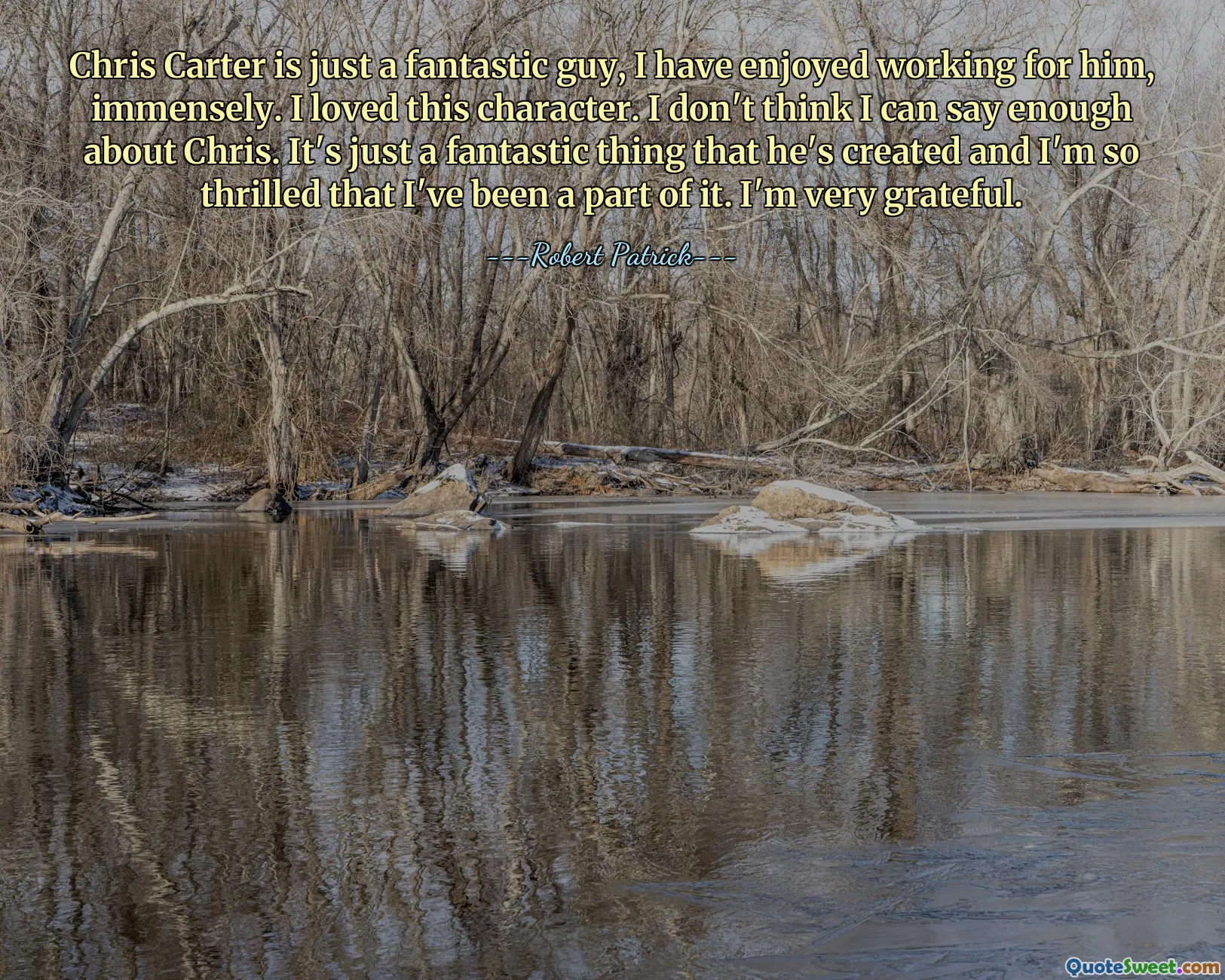 Chris Carter is just a fantastic guy, I have enjoyed working for him, immensely. I loved this character. I don't think I can say enough about Chris. It's just a fantastic thing that he's created and I'm so thrilled that I've been a part of it. I'm very grateful.