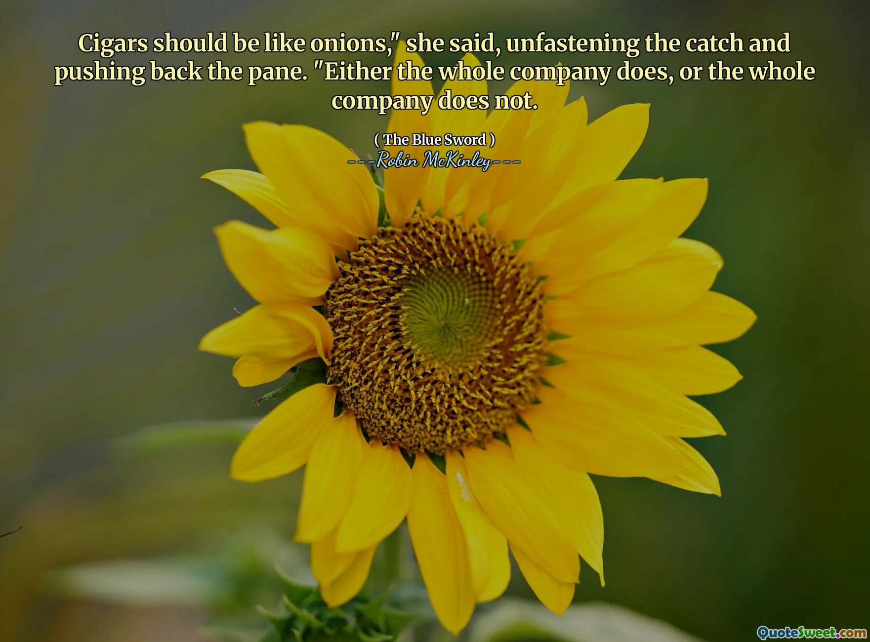 Cigars should be like onions," she said, unfastening the catch and pushing back the pane. "Either the whole company does, or the whole company does not.