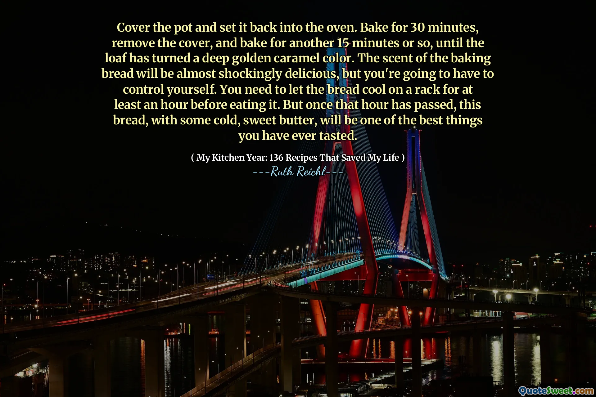 Cover the pot and set it back into the oven. Bake for 30 minutes, remove the cover, and bake for another 15 minutes or so, until the loaf has turned a deep golden caramel color. The scent of the baking bread will be almost shockingly delicious, but you're going to have to control yourself. You need to let the bread cool on a rack for at least an hour before eating it. But once that hour has passed, this bread, with some cold, sweet butter, will be one of the best things you have ever tasted.