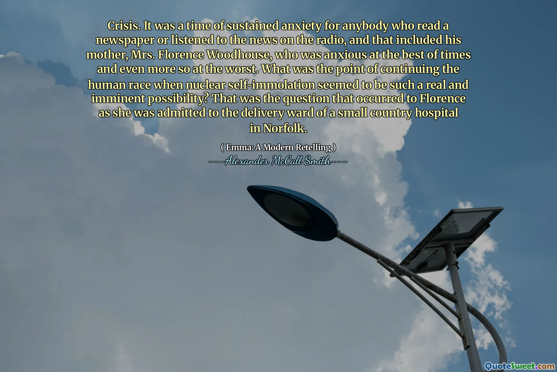 危機。新聞を読んだり、ラジオでニュースを聞いたりした人にとっては、持続的な不安の時代でした。それには、彼の母親であるフローレンス・ウッドハウス夫人が含まれていました。核自己免疫が非常に現実的で差し迫った可能性であると思われたとき、人類を継続することのポイントは何でしたか？それは、彼女がノーフォークの小さな田舎の病院の出産病棟に入院したため、フィレンツェに起こった問題でした。