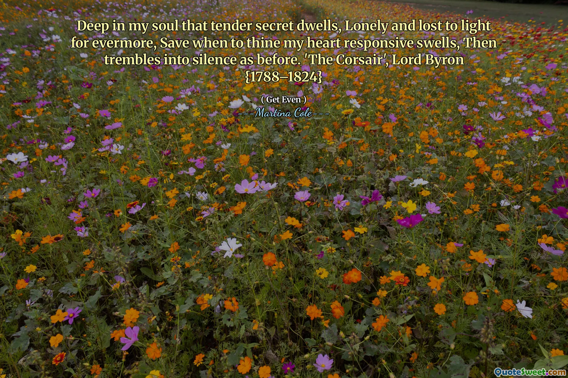Adânc în sufletul meu, acel secret tandru locuiește, singur și pierdut la lumină pentru o evermore, cu excepția când să -mi umflă inima, apoi tremură în tăcere ca înainte. „The Corsair”, Lord Byron {1788-1824}