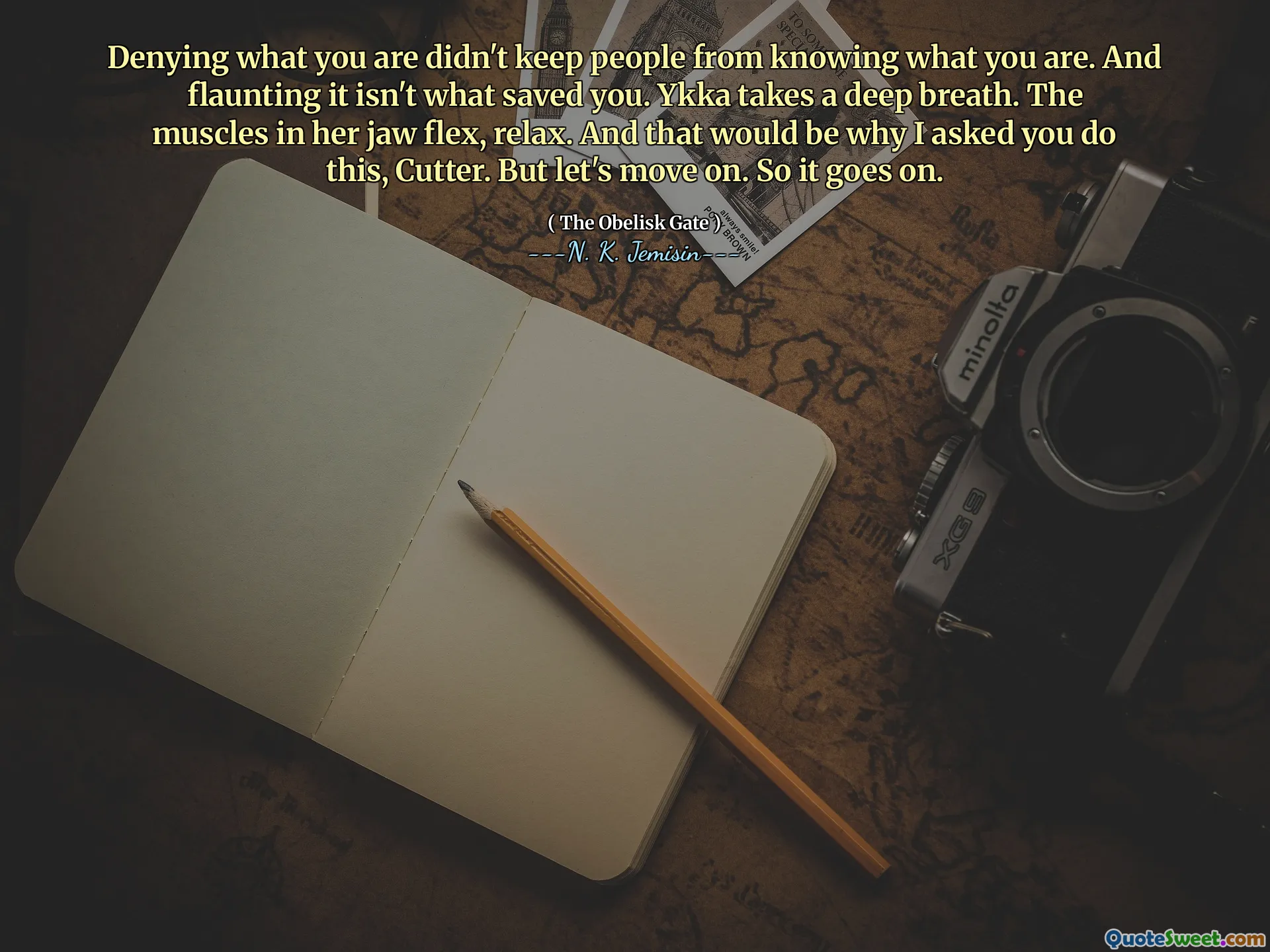 Denying what you are didn't keep people from knowing what you are. And flaunting it isn't what saved you. Ykka takes a deep breath. The muscles in her jaw flex, relax. And that would be why I asked you do this, Cutter. But let's move on. So it goes on.