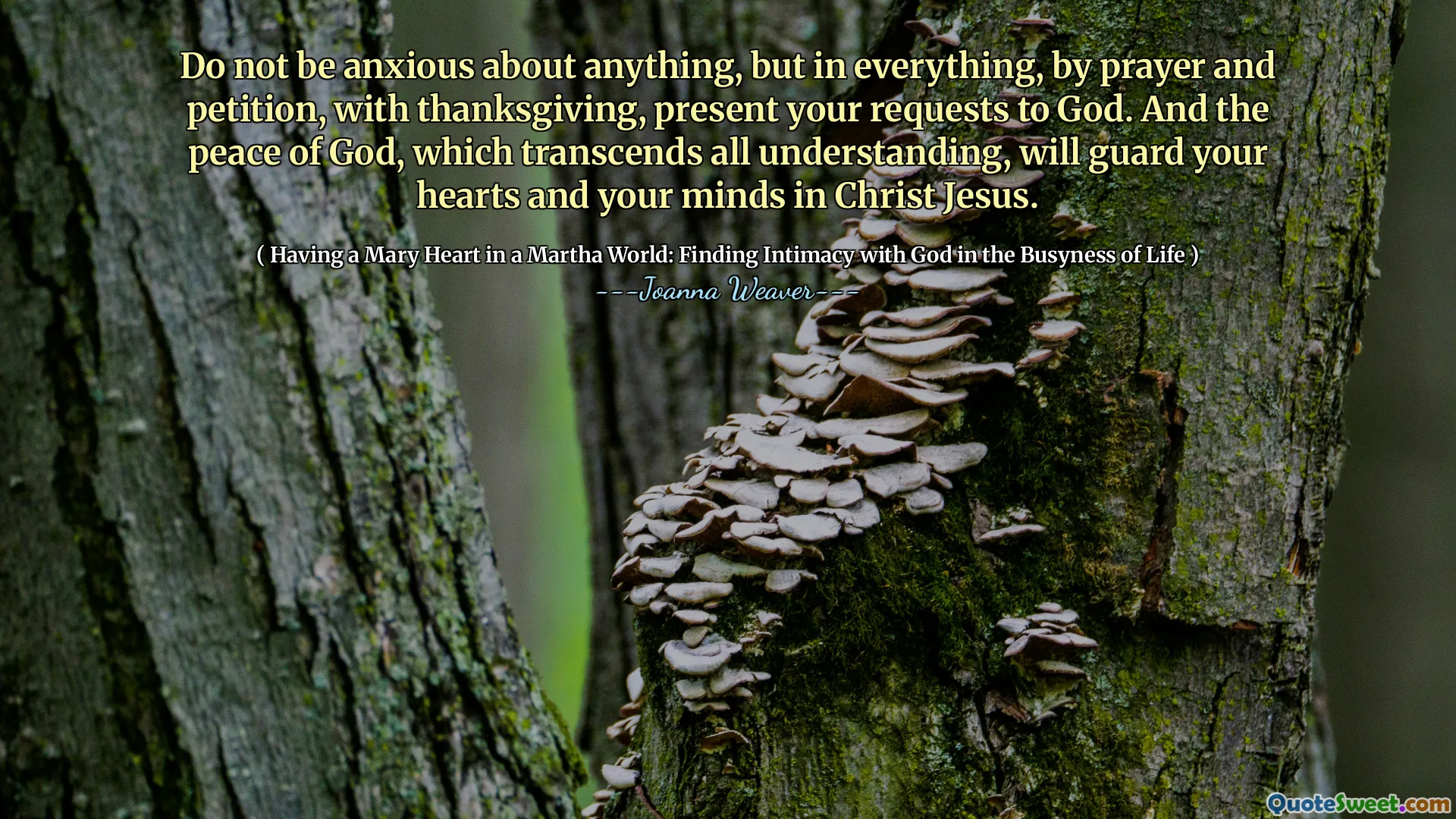 Do not be anxious about anything, but in everything, by prayer and petition, with thanksgiving, present your requests to God. And the peace of God, which transcends all understanding, will guard your hearts and your minds in Christ Jesus.