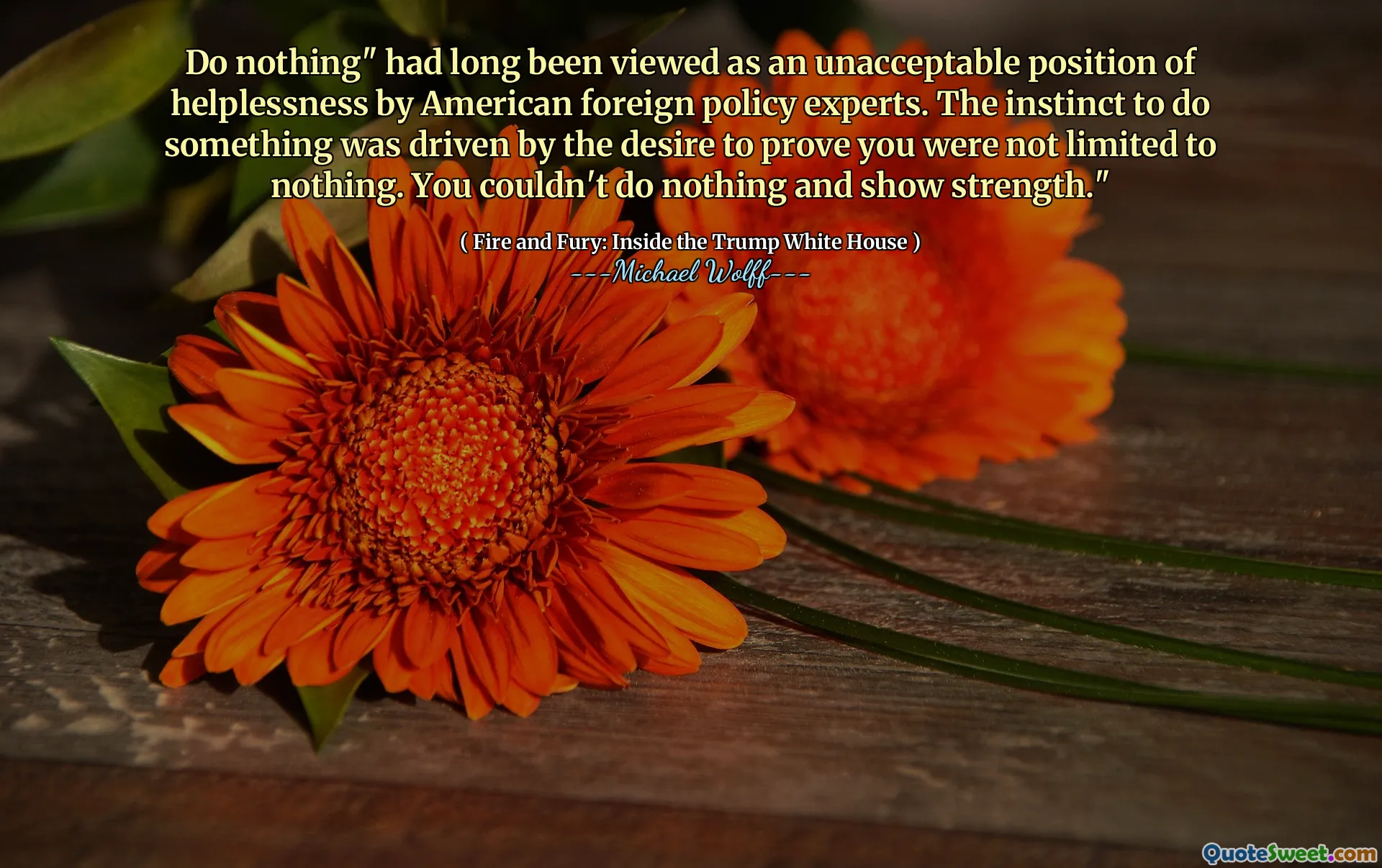 Do nothing" had long been viewed as an unacceptable position of helplessness by American foreign policy experts. The instinct to do something was driven by the desire to prove you were not limited to nothing. You couldn't do nothing and show strength."