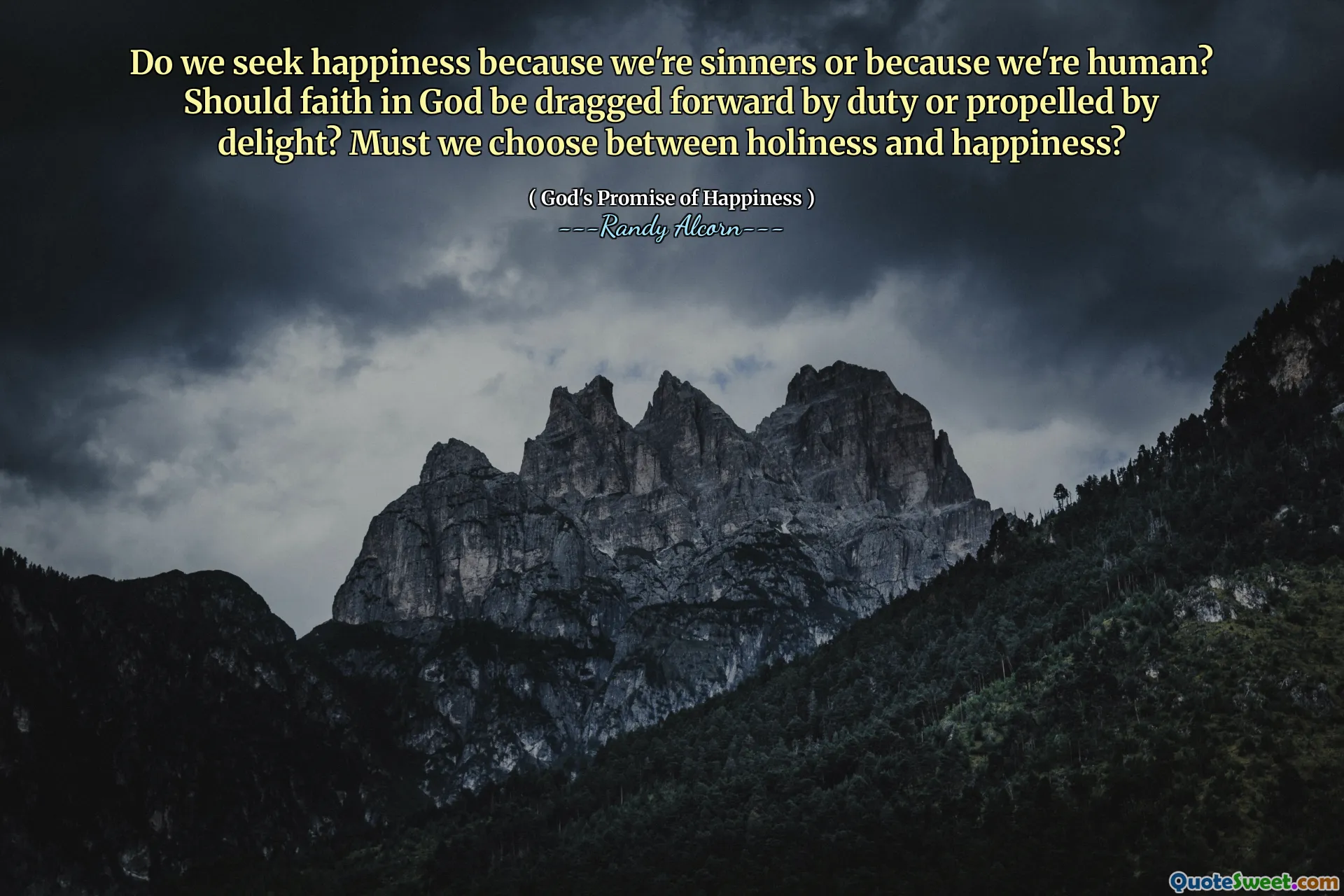 Günahkar olduğumuz için mi yoksa insan olduğumuz için mutluluk arıyor muyuz? Tanrı'ya olan inanç görevle öne doğru sürüklenmeli mi yoksa zevkle itilmeli mi? Kutsallık ve mutluluk arasında seçim yapmalı mıyız?