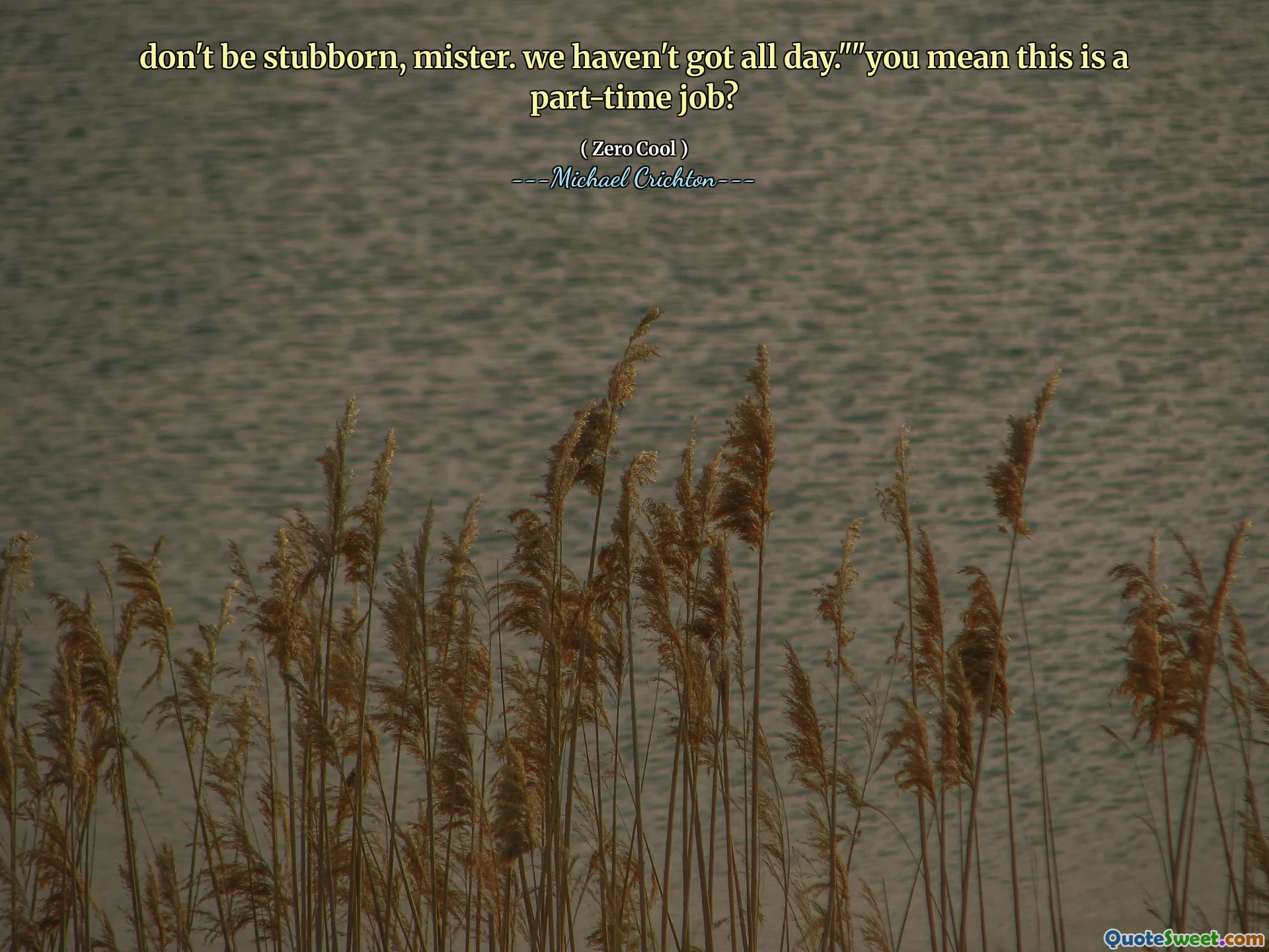 Ikke vær sta, mister. Vi har ikke fått hele dagen. "" Du mener dette er en deltidsjobb?