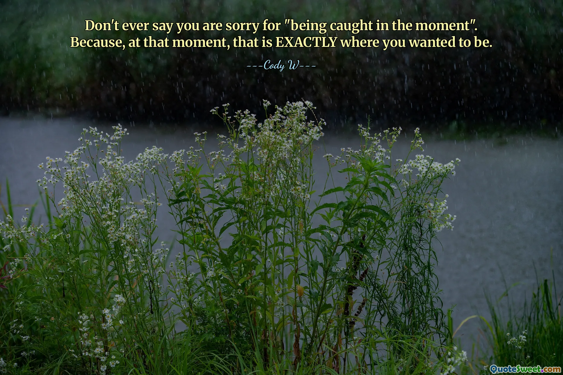 Don't ever say you are sorry for "being caught in the moment". Because, at that moment, that is EXACTLY where you wanted to be.