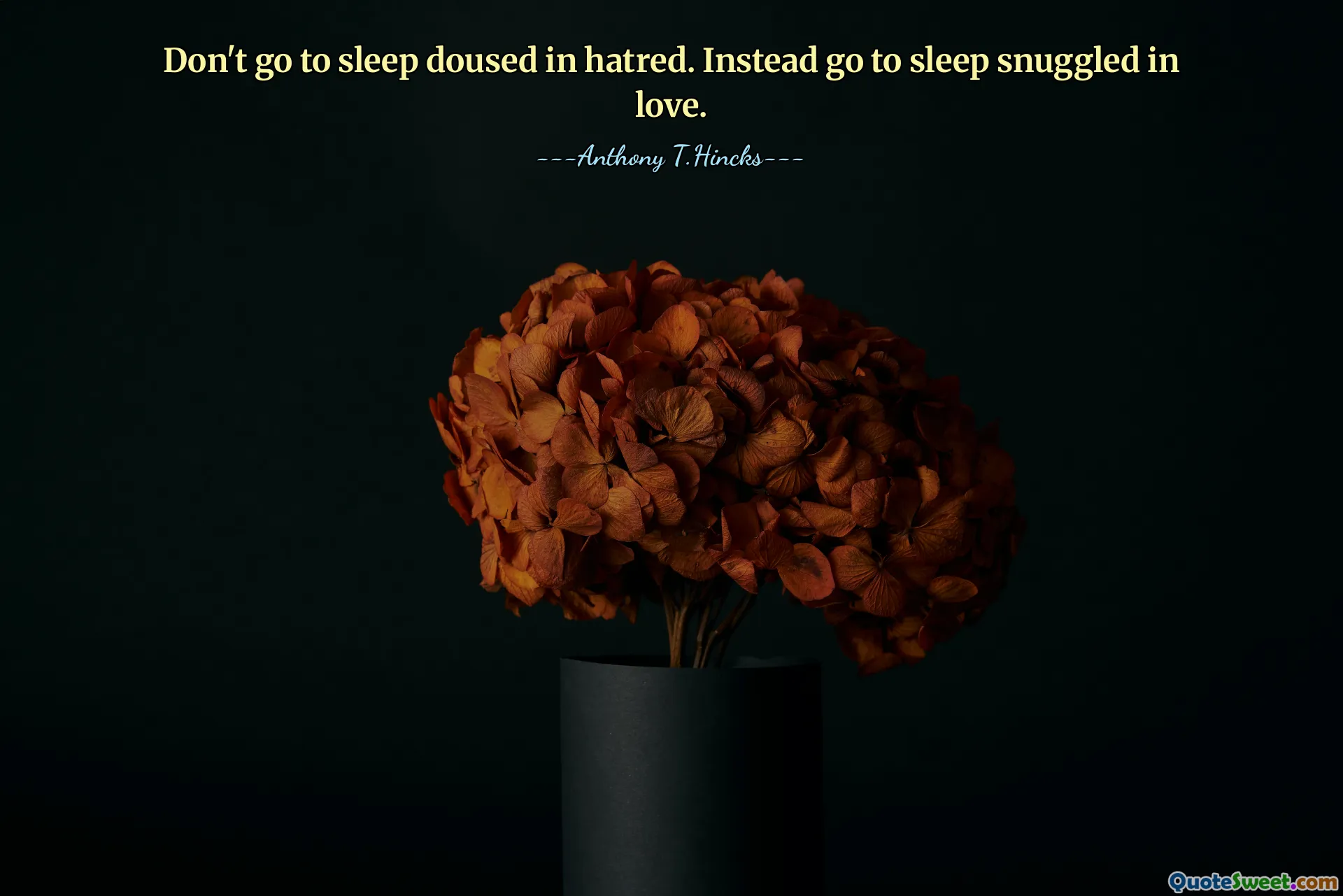 Don't go to sleep doused in hatred. Instead go to sleep snuggled in love.