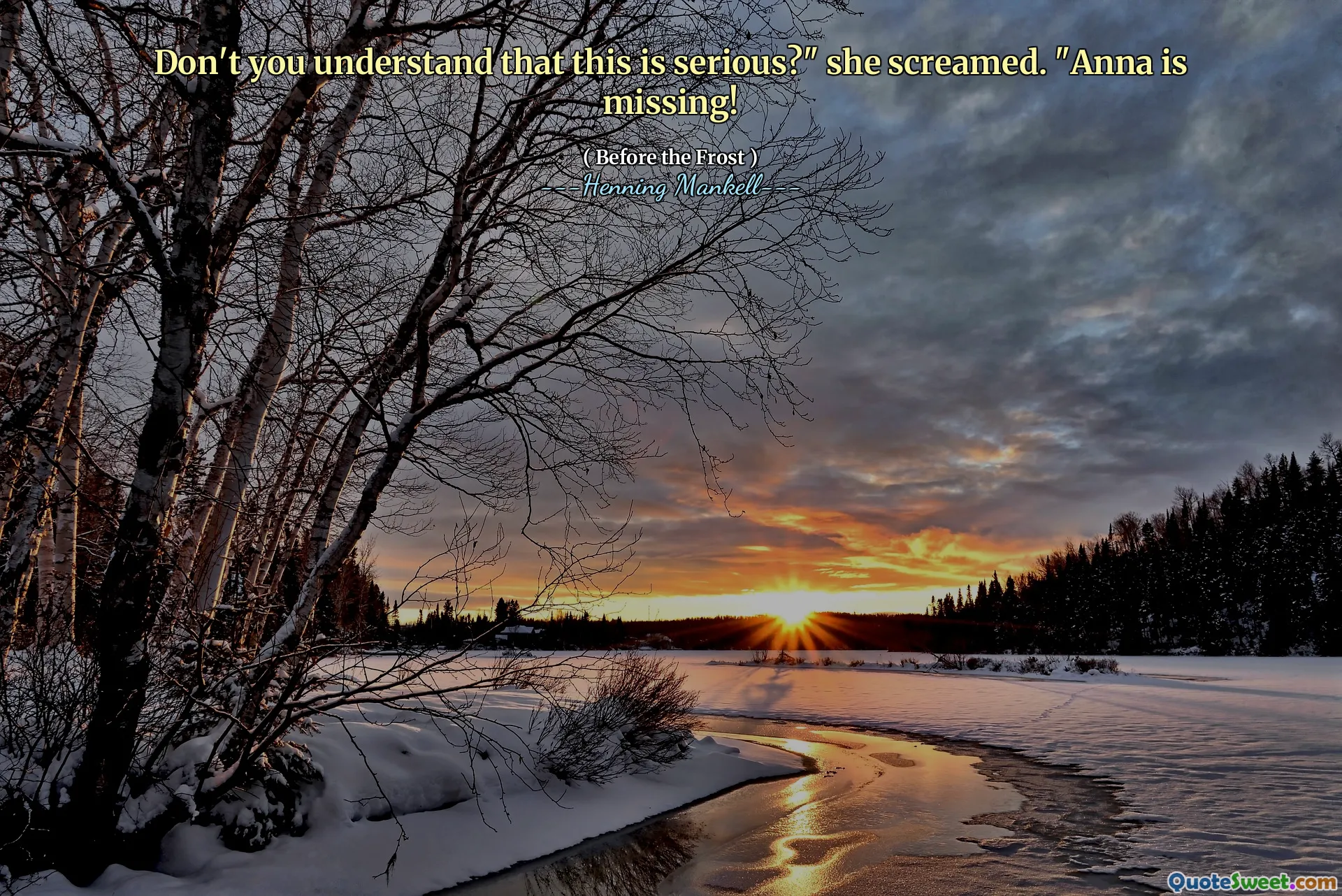 Don't you understand that this is serious?" she screamed. "Anna is missing!