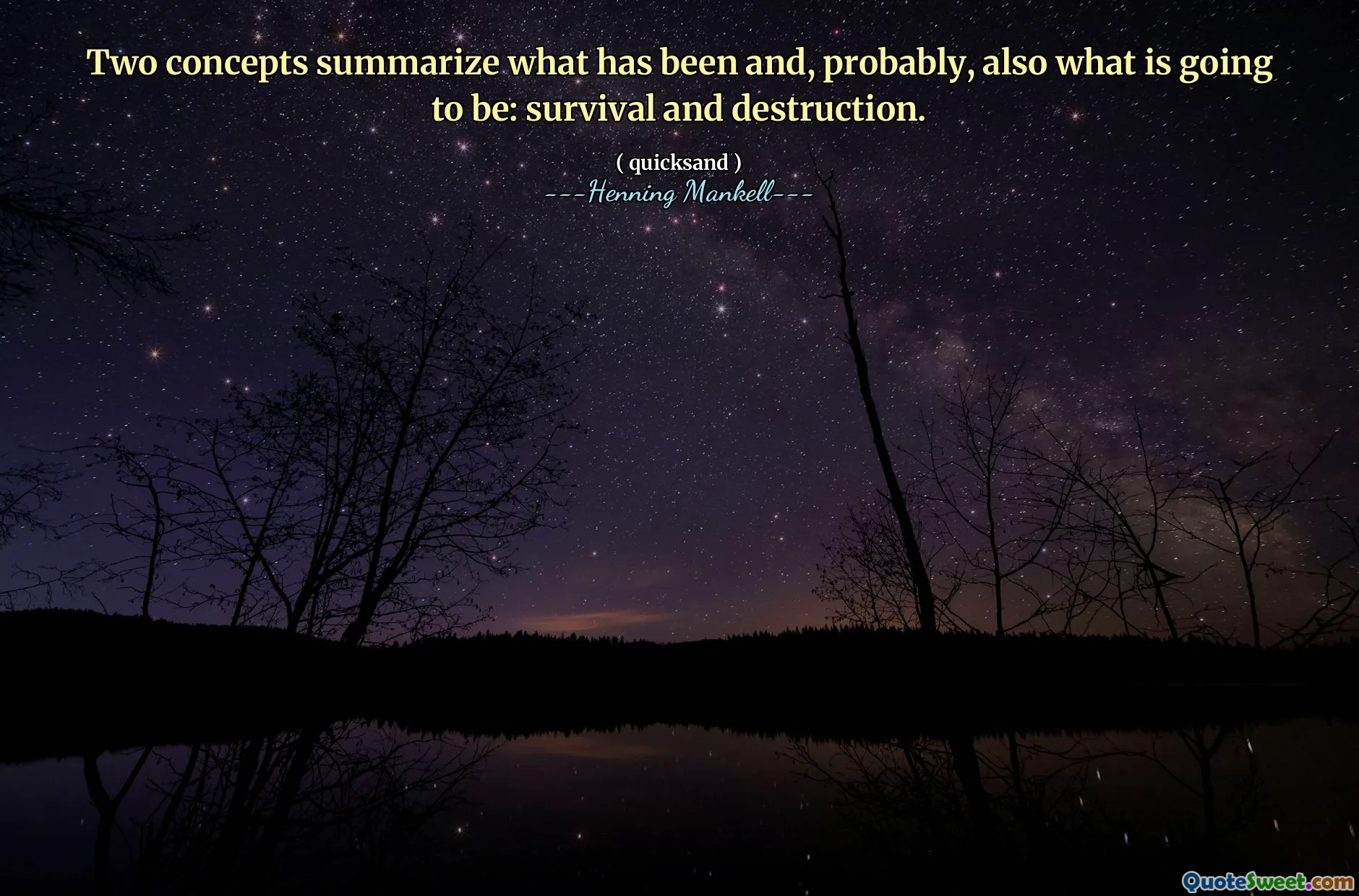 Two concepts summarize what has been and, probably, also what is going to be: survival and destruction.