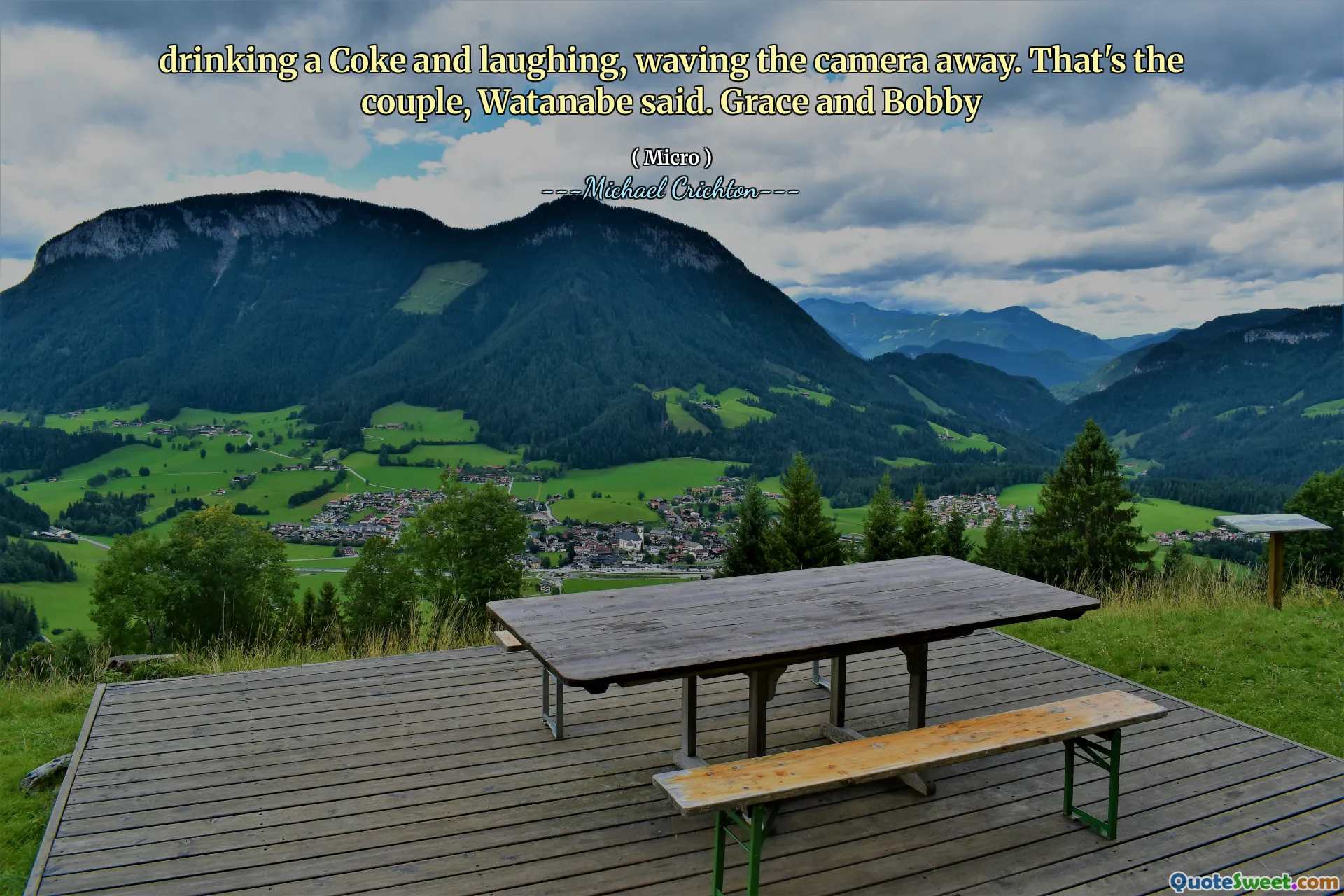 drinking a Coke and laughing, waving the camera away. That's the couple, Watanabe said. Grace and Bobby
