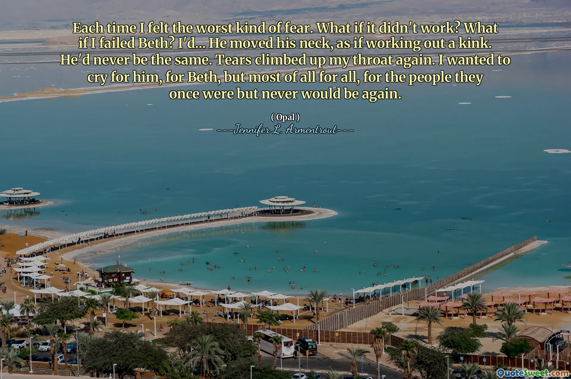 Each time I felt the worst kind of fear. What if it didn't work? What if I failed Beth? I'd... He moved his neck, as if working out a kink. He'd never be the same. Tears climbed up my throat again. I wanted to cry for him, for Beth, but most of all for all, for the people they once were but never would be again.