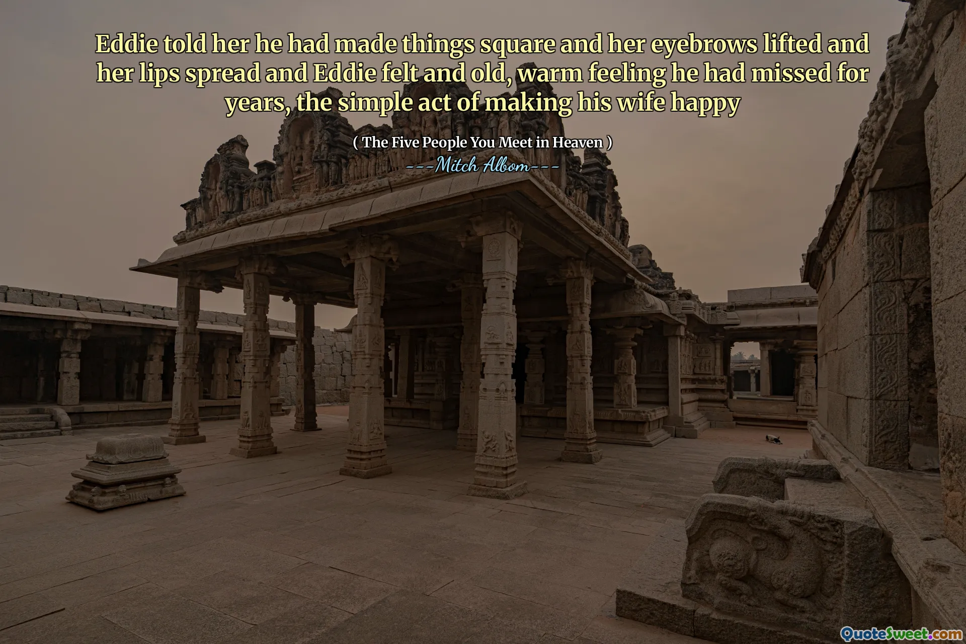 Eddie vertelde haar dat hij dingen vierkant had gemaakt en haar wenkbrauwen waren opgetild en haar lippen verspreidden en Eddie voelde en oud, warm gevoel dat hij al jaren had gemist, de eenvoudige daad van het gelukkig maken van zijn vrouw
