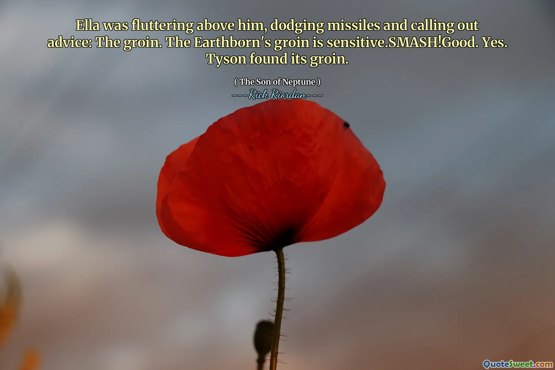 Ella was fluttering above him, dodging missiles and calling out advice: The groin. The Earthborn's groin is sensitive.SMASH!Good. Yes. Tyson found its groin.