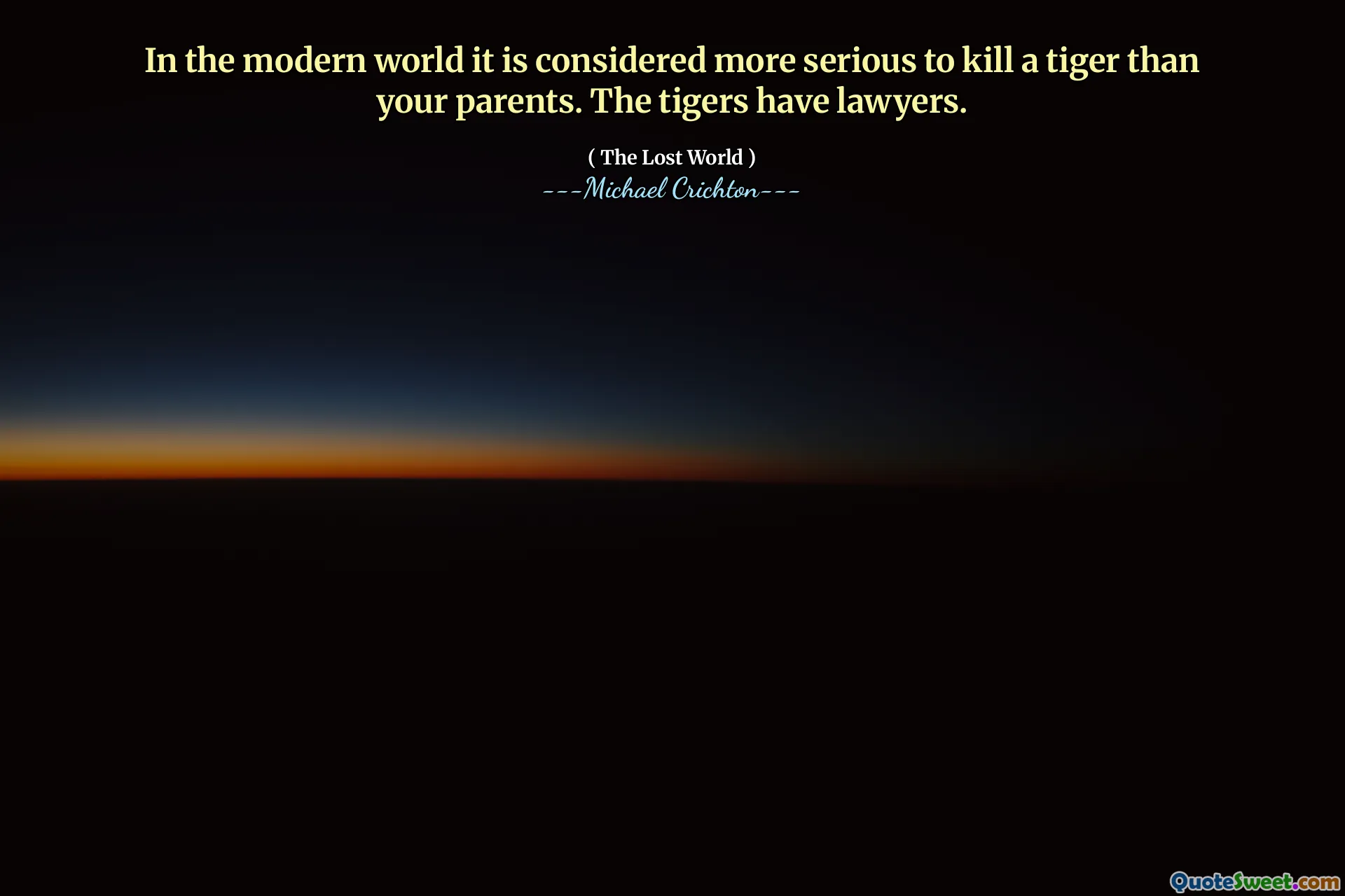 In the modern world it is considered more serious to kill a tiger than your parents. The tigers have lawyers.