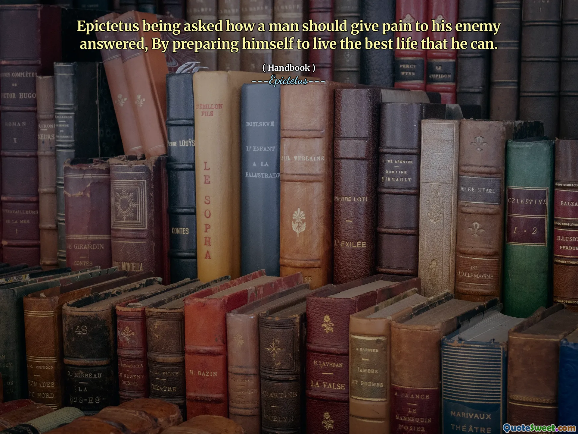 Epictetus được hỏi làm thế nào một người đàn ông nên cho nỗi đau cho kẻ thù của mình đã trả lời, bằng cách chuẩn bị để sống cuộc sống tốt nhất mà anh ta có thể.