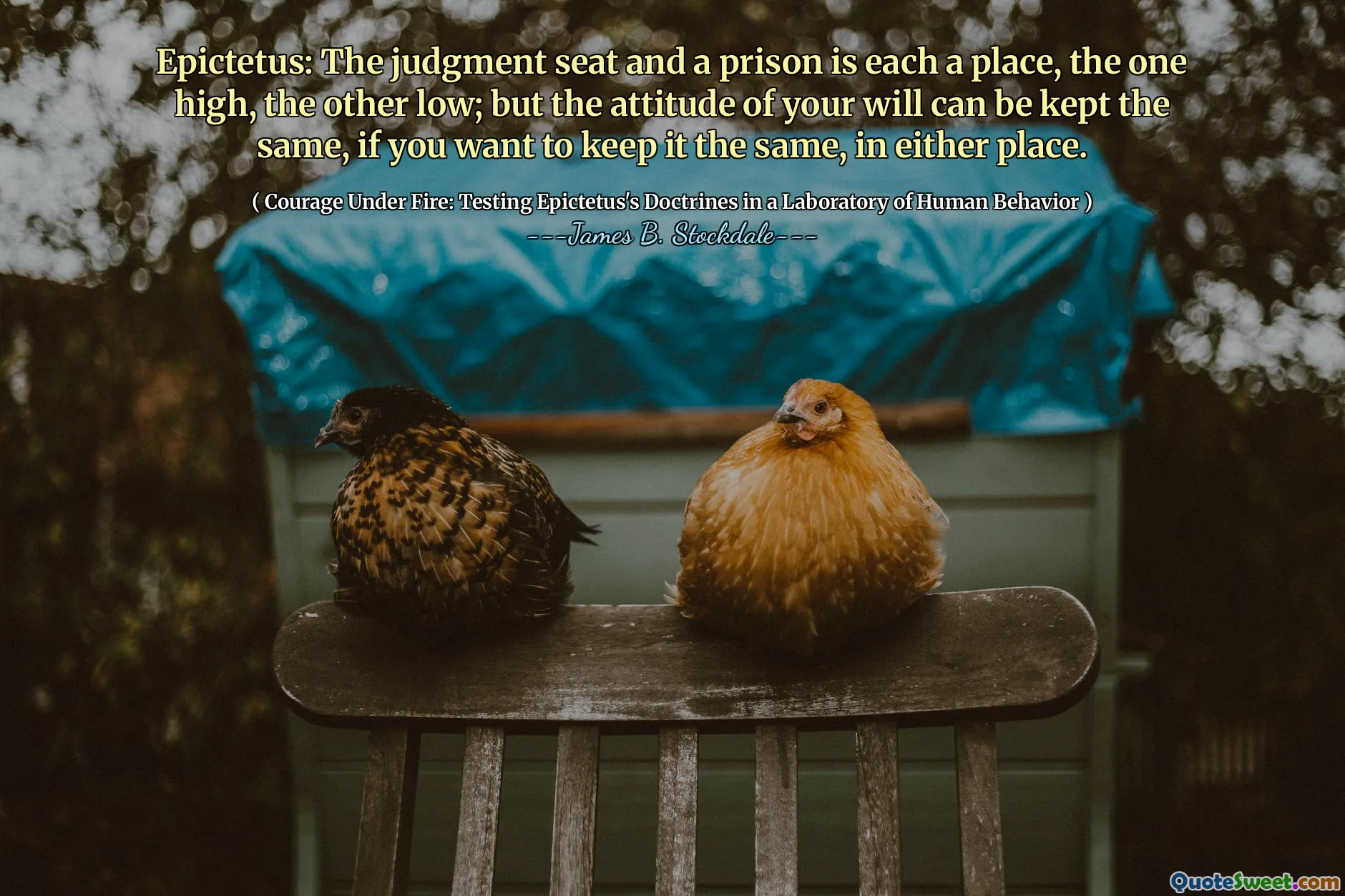 Epictetus: Der Urteilssitz und ein Gefängnis sind jeweils ein Ort, der eine hoch, der andere niedrig; Aber die Einstellung Ihres Willens kann an beiden Orten gleich gehalten werden, wenn Sie es gleich halten möchten.