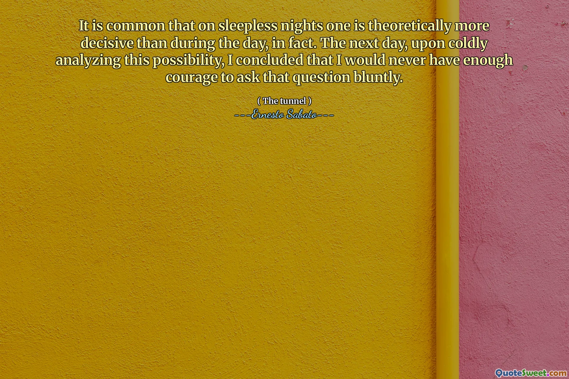 It is common that on sleepless nights one is theoretically more decisive than during the day, in fact. The next day, upon coldly analyzing this possibility, I concluded that I would never have enough courage to ask that question bluntly.