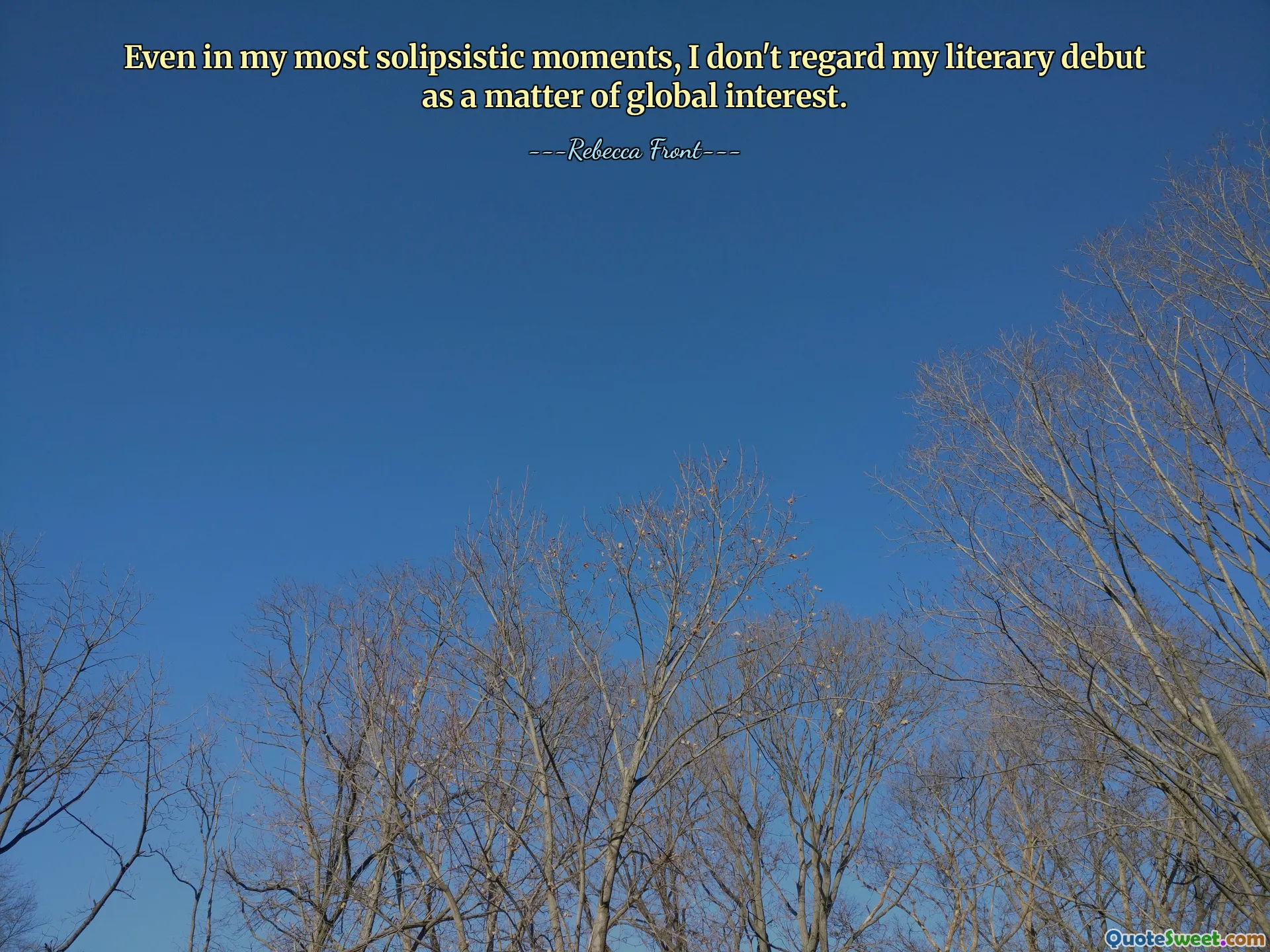 Even in my most solipsistic moments, I don't regard my literary debut as a matter of global interest.