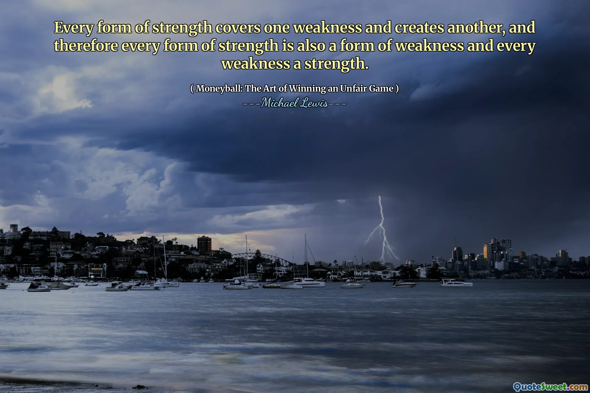 Varje form av styrka täcker en svaghet och skapar en annan, och därför är varje form av styrka också en form av svaghet och varje svaghet som en styrka.