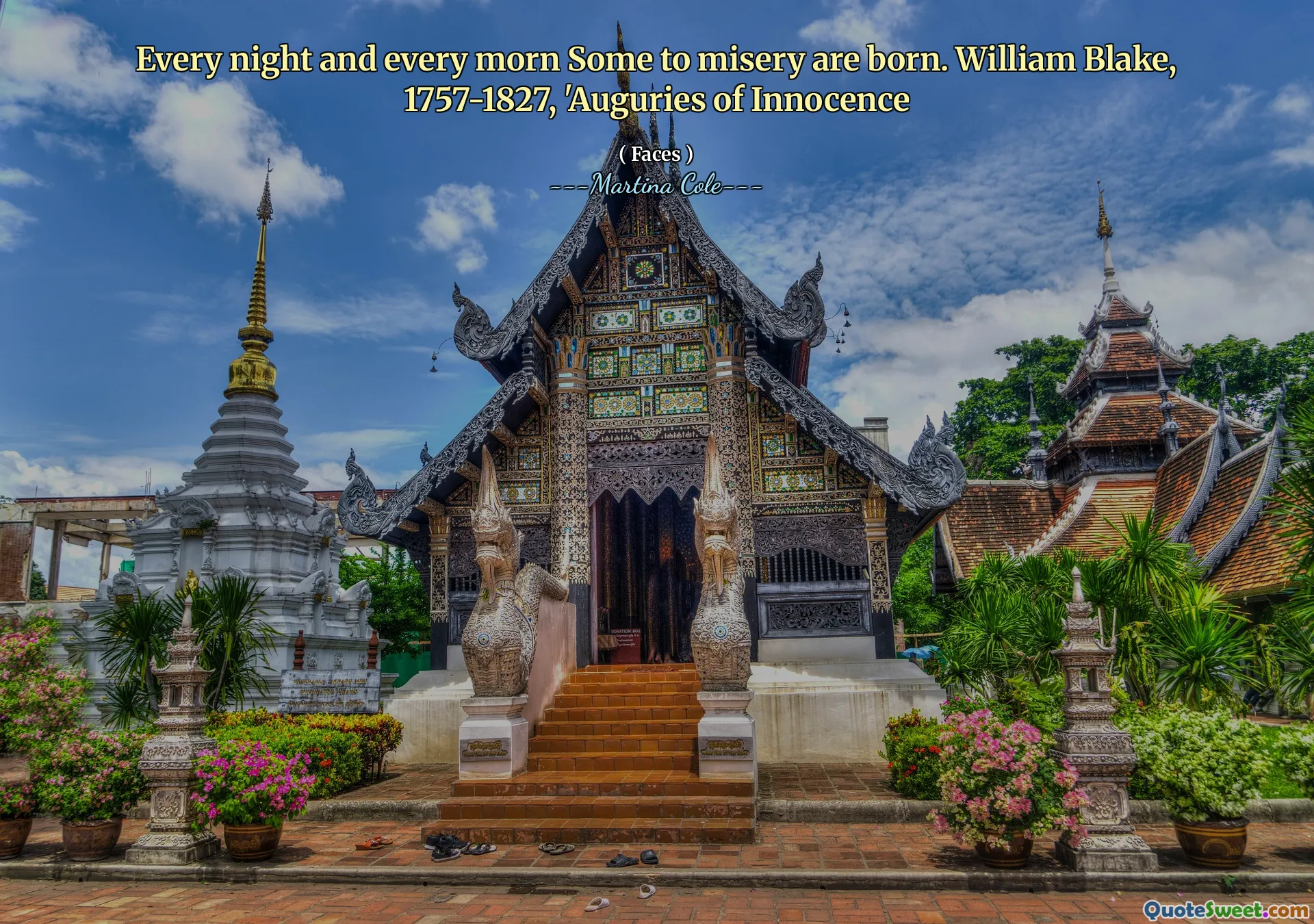 हर रात और हर दिन कुछ दुख का जन्म होता है। विलियम ब्लेक, 1757-1827, 'इनोसेंस ऑफ ऑग्योर्स