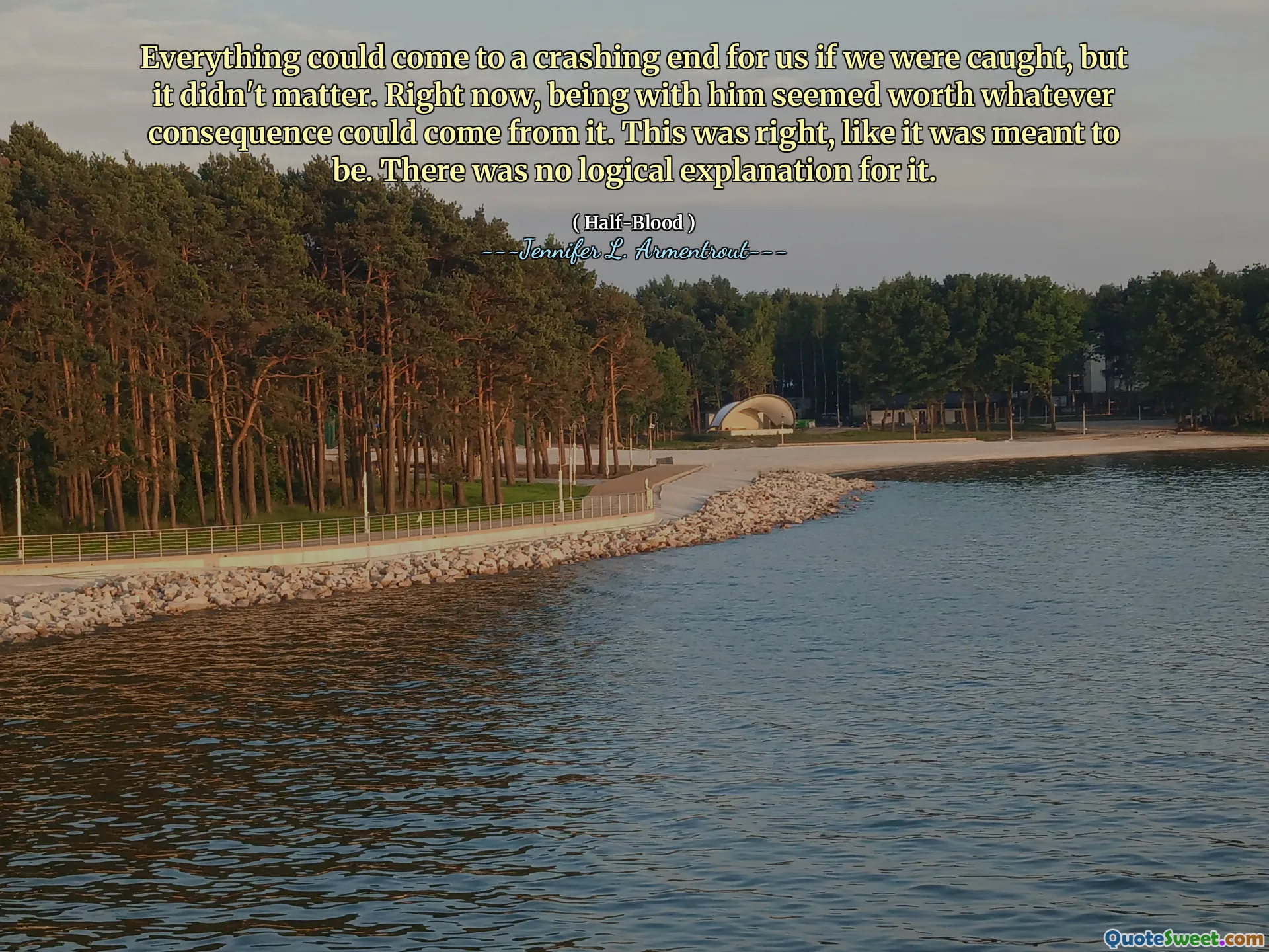 Everything could come to a crashing end for us if we were caught, but it didn't matter. Right now, being with him seemed worth whatever consequence could come from it. This was right, like it was meant to be. There was no logical explanation for it.