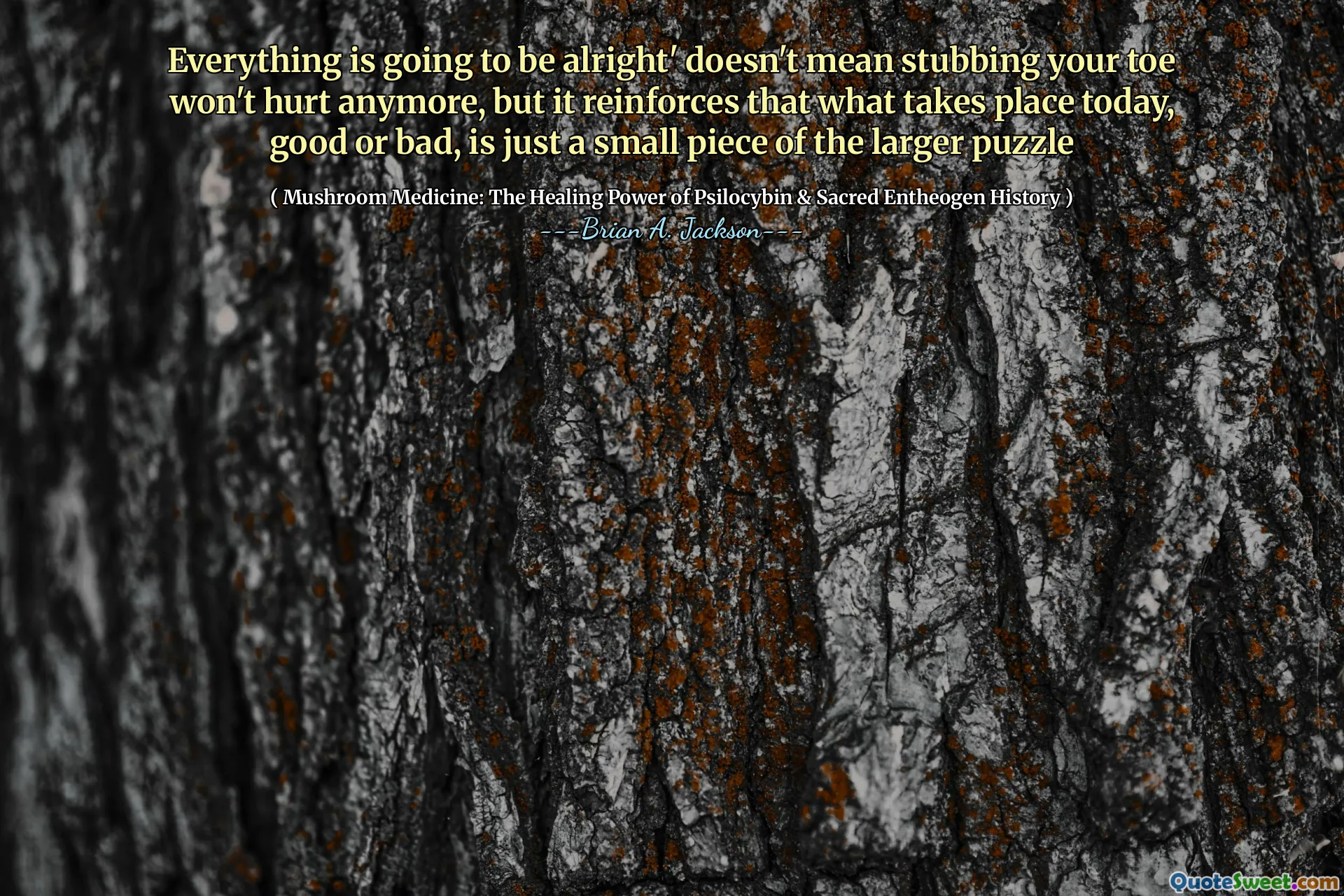 Everything is going to be alright' doesn't mean stubbing your toe won't hurt anymore, but it reinforces that what takes place today, good or bad, is just a small piece of the larger puzzle