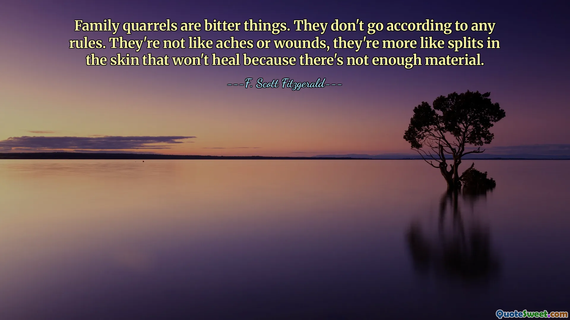 Family quarrels are bitter things. They don't go according to any rules. They're not like aches or wounds, they're more like splits in the skin that won't heal because there's not enough material.