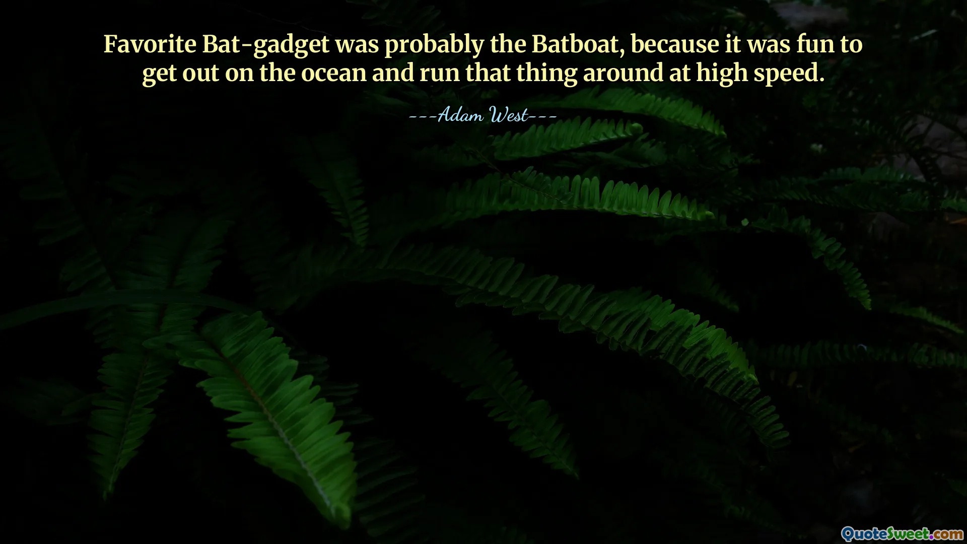 Favorite Bat-gadget was probably the Batboat, because it was fun to get out on the ocean and run that thing around at high speed.