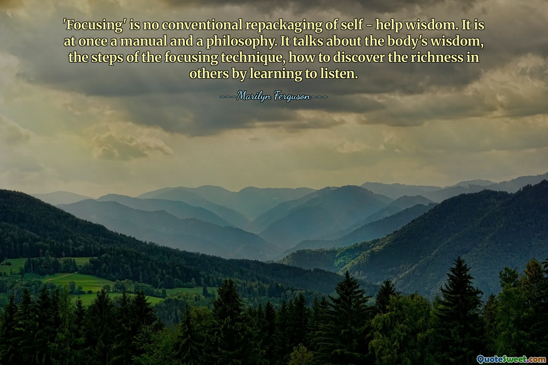 'Focusing' is no conventional repackaging of self - help wisdom. It is at once a manual and a philosophy. It talks about the body's wisdom, the steps of the focusing technique, how to discover the richness in others by learning to listen.