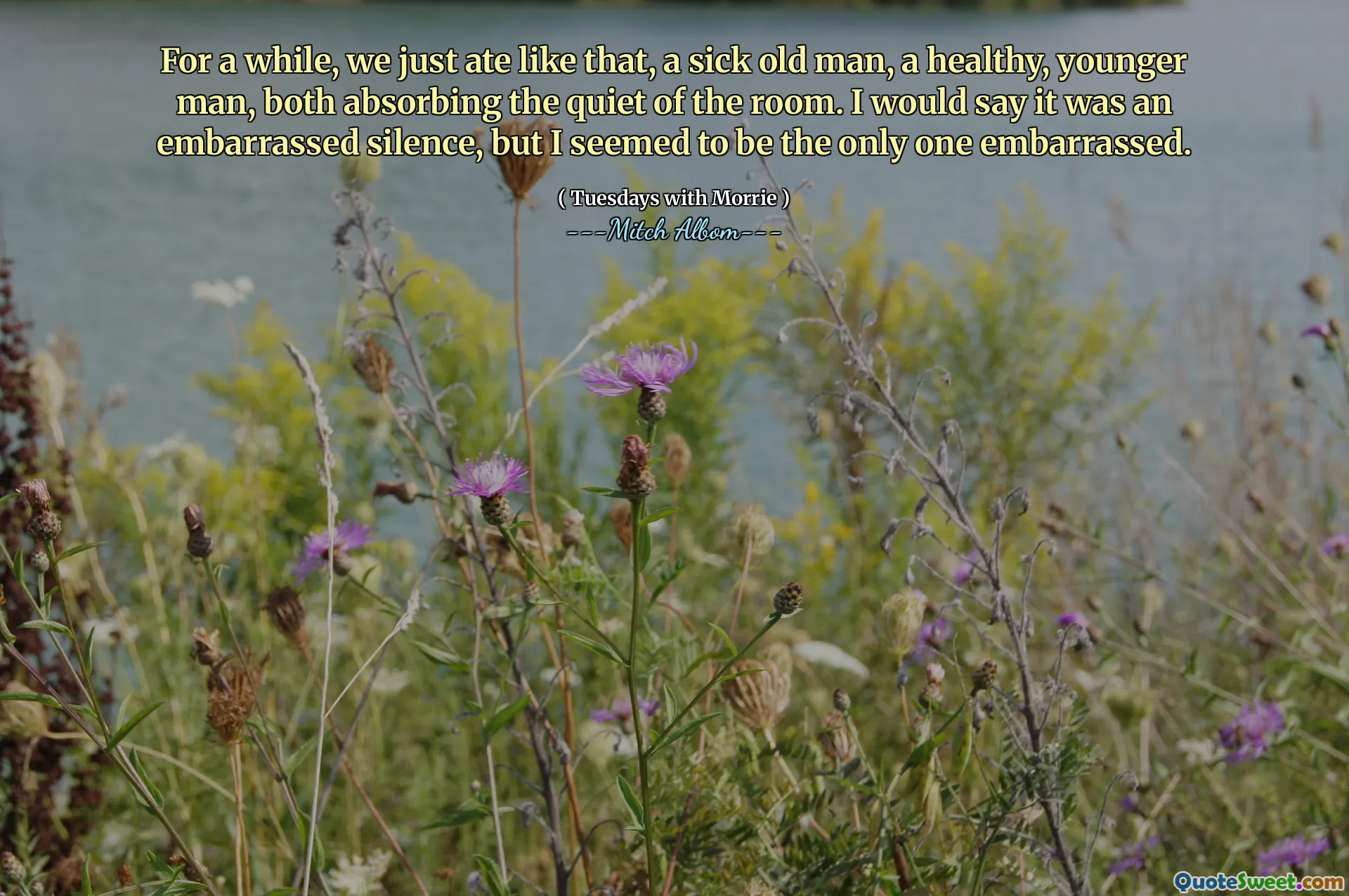 有一阵子，我们只是这样吃的，一个生病的老人，一个健康的年轻人，都吸收了房间的安静。我会说这是一个尴尬的沉默，但我似乎是唯一一个尴尬的人。