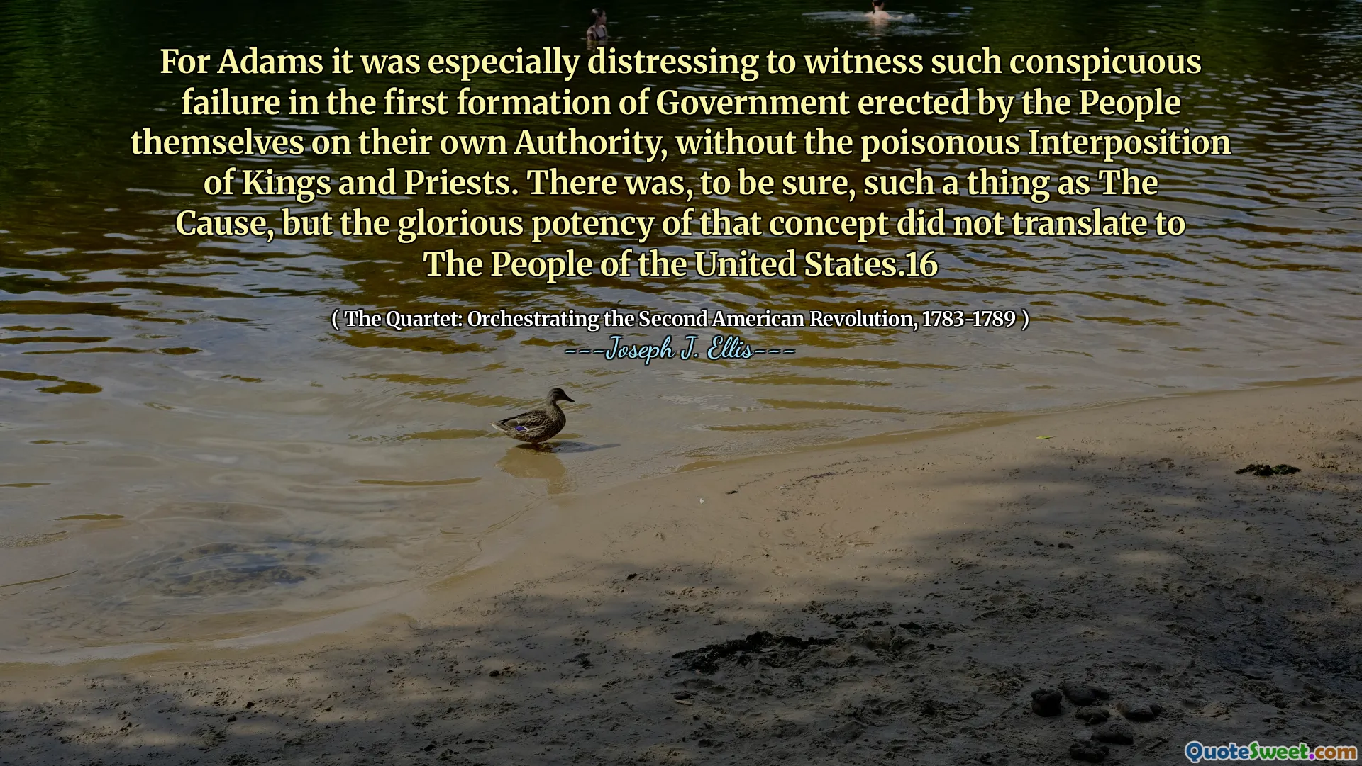 Bagi Adams, sangat menyusahkan untuk menyaksikan kegagalan yang mencolok dalam pembentukan pertama pemerintah yang didirikan oleh orang -orang itu sendiri pada otoritas mereka sendiri, tanpa interposisi beracun raja dan imam. Tentu saja, ada hal seperti penyebabnya, tetapi potensi yang mulia dari konsep itu tidak diterjemahkan kepada orang -orang di Amerika Serikat.16