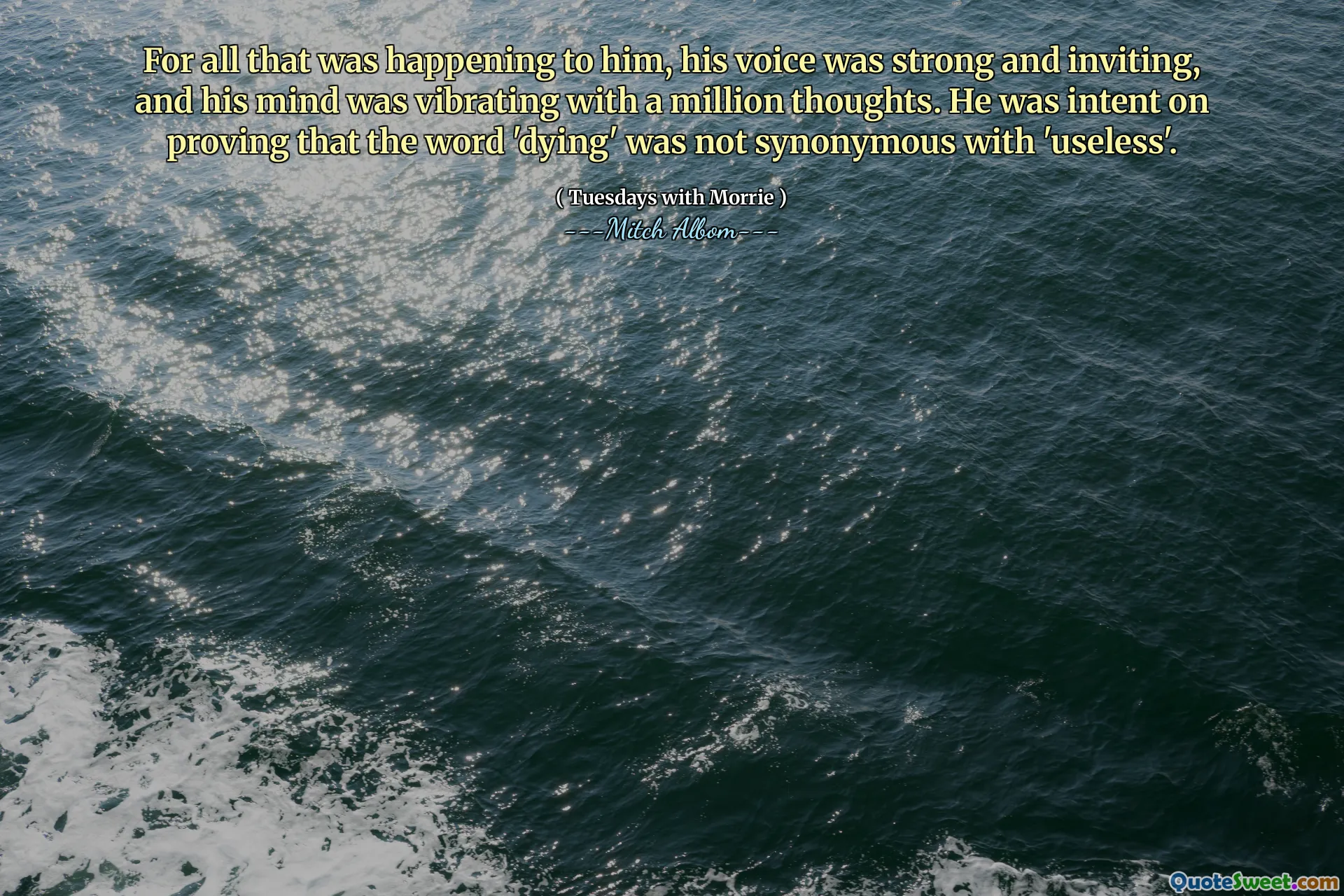 그에게 일어나고있는 모든 일 때문에 그의 목소리는 강하고 매력적이었고 그의 마음은 백만 개의 생각으로 진동했습니다. 그는 '죽음'이라는 단어가 '쓸모없는'과 동의어가 아니라는 것을 증명하려고했다.