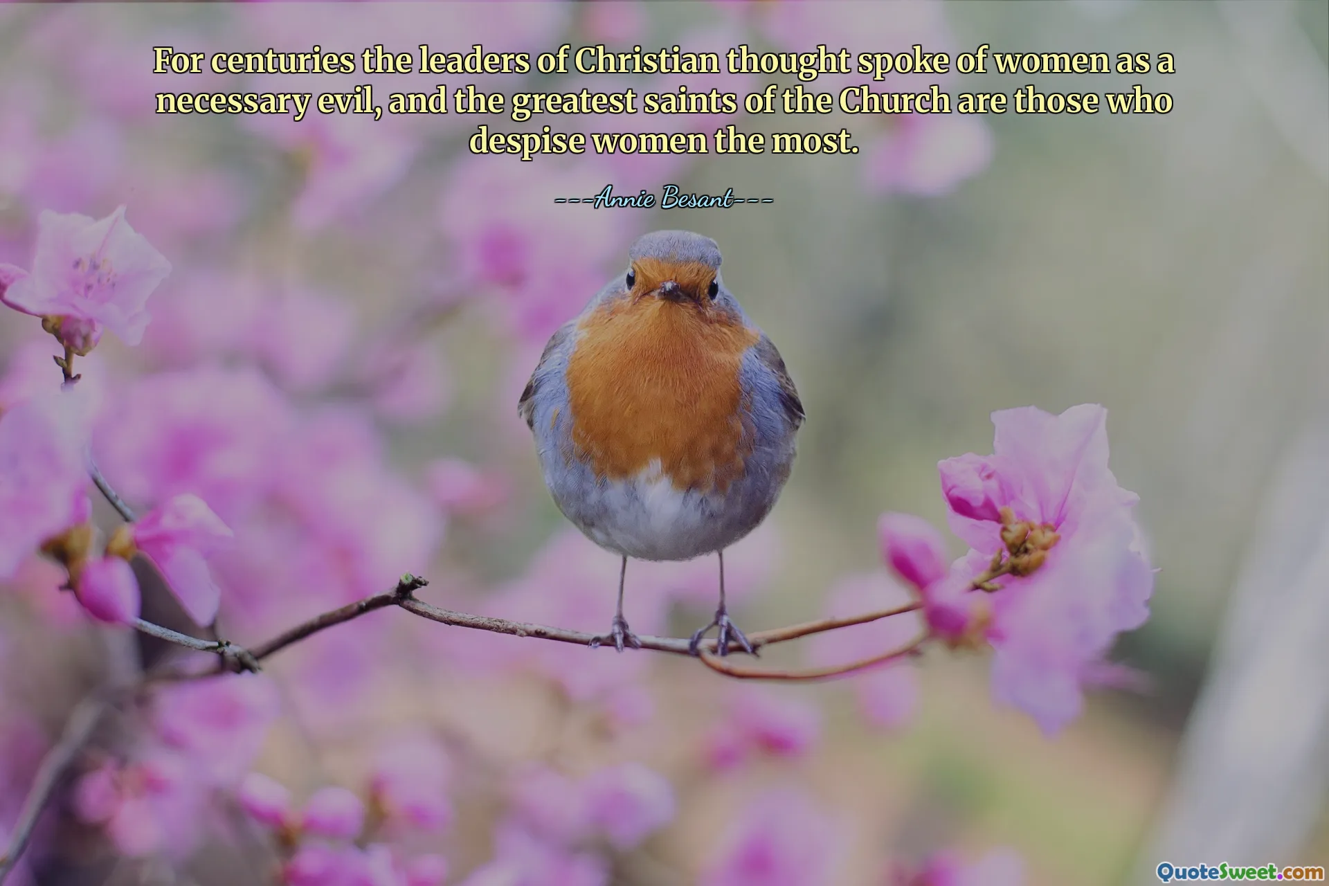 For centuries the leaders of Christian thought spoke of women as a necessary evil, and the greatest saints of the Church are those who despise women the most.