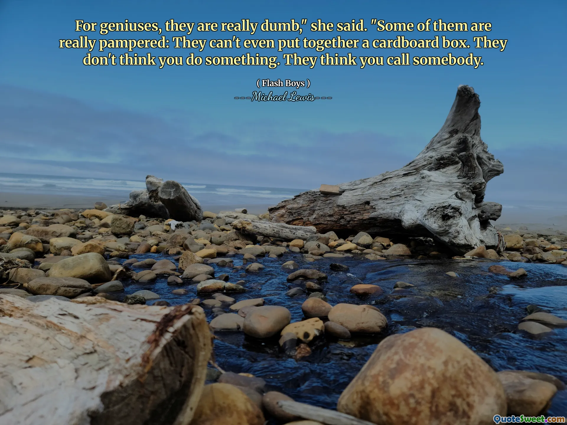 Для гений они действительно тупые, - сказала она. - Некоторые из них действительно баловались: они даже не могут собрать картонную коробку. Они не думают, что ты что -то делаешь. Они думают, что вы кого -то звоните.