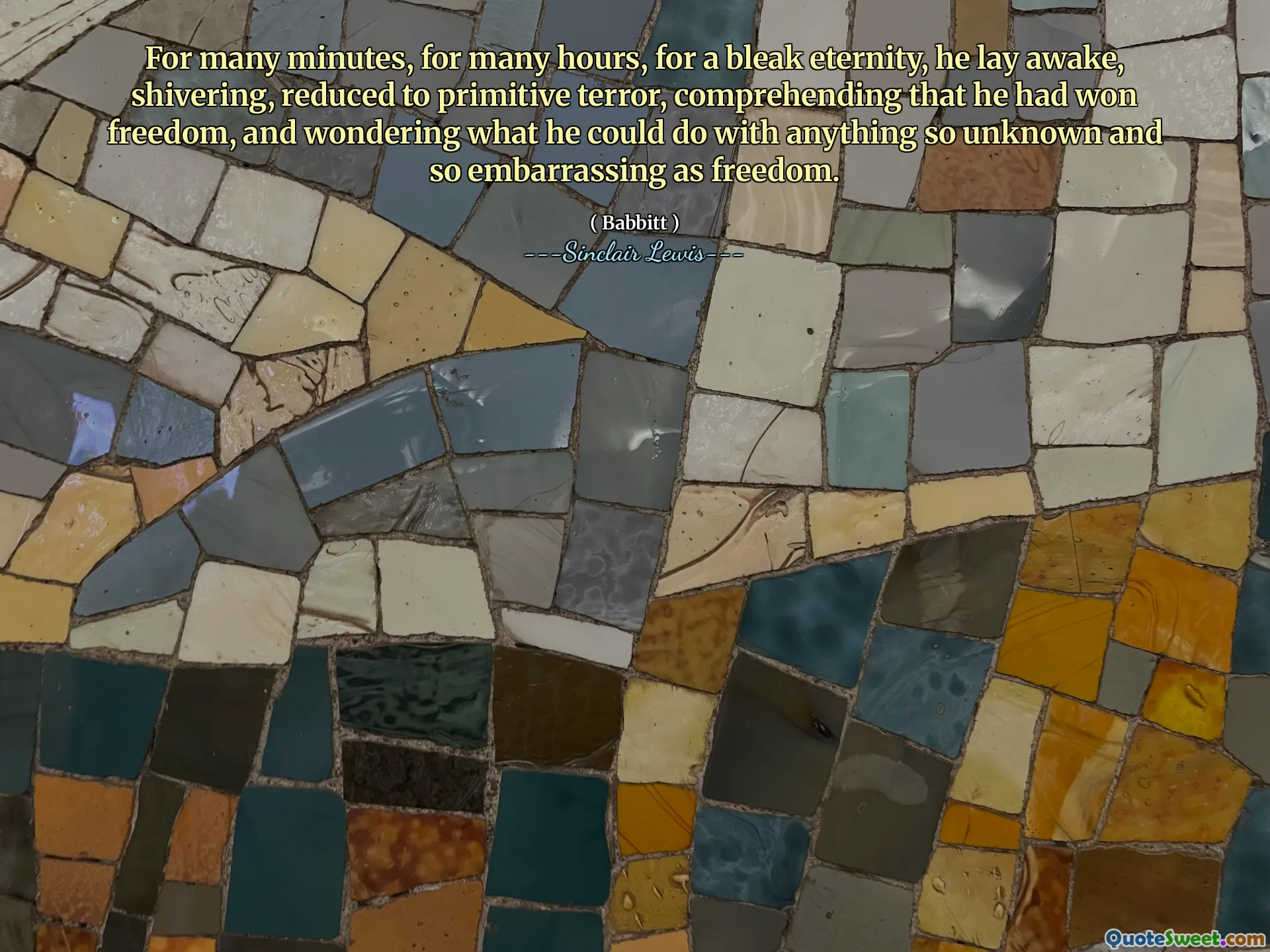For many minutes, for many hours, for a bleak eternity, he lay awake, shivering, reduced to primitive terror, comprehending that he had won freedom, and wondering what he could do with anything so unknown and so embarrassing as freedom.