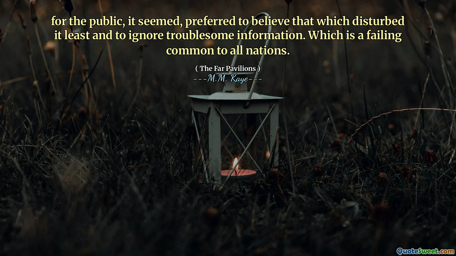 for the public, it seemed, preferred to believe that which disturbed it least and to ignore troublesome information. Which is a failing common to all nations.