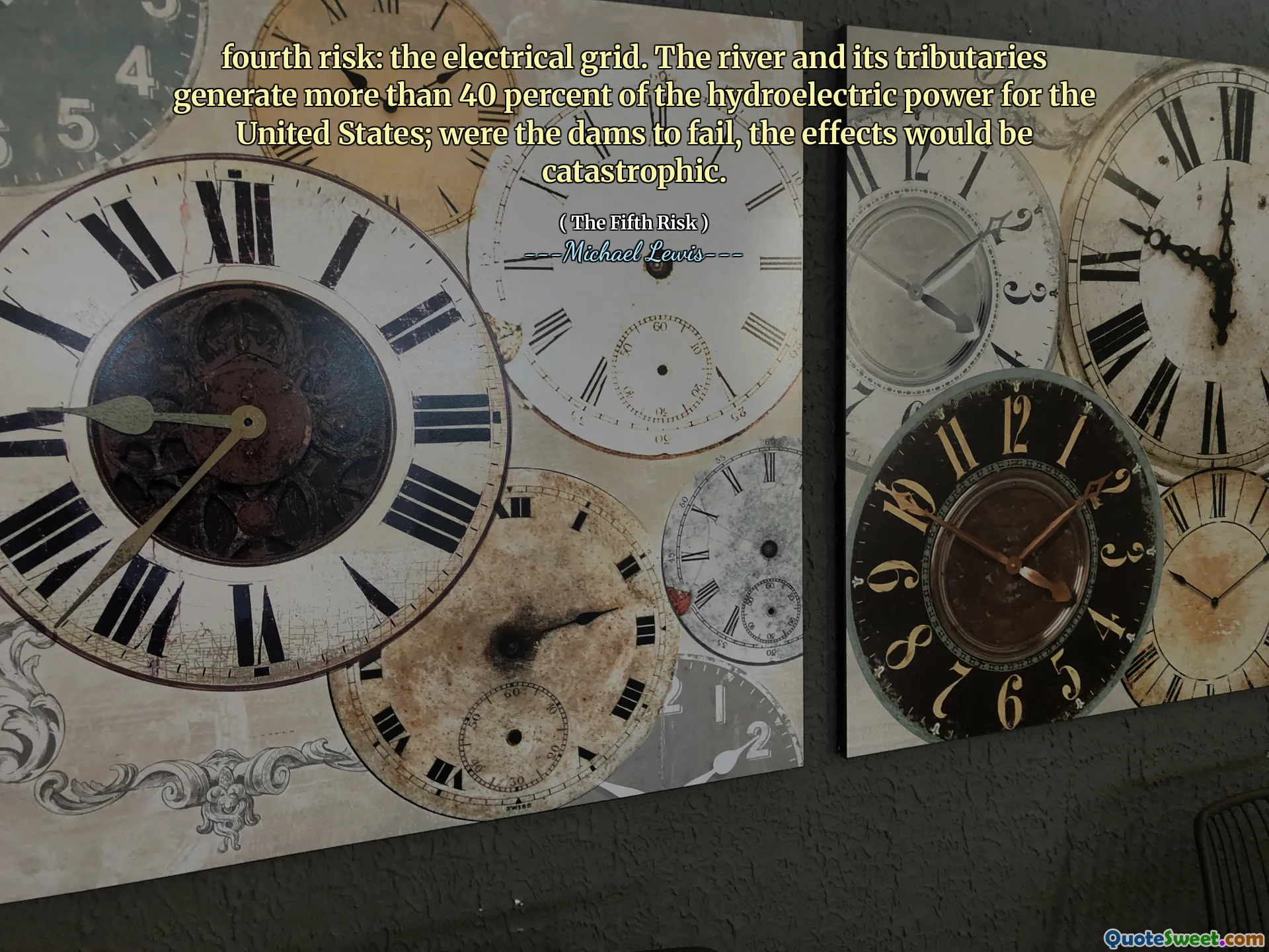 Vierde risico: het elektrische raster. De rivier en zijn zijrivieren genereren meer dan 40 procent van de hydro -elektrische kracht voor de Verenigde Staten; Als de dammen zouden falen, zouden de effecten catastrofaal zijn.