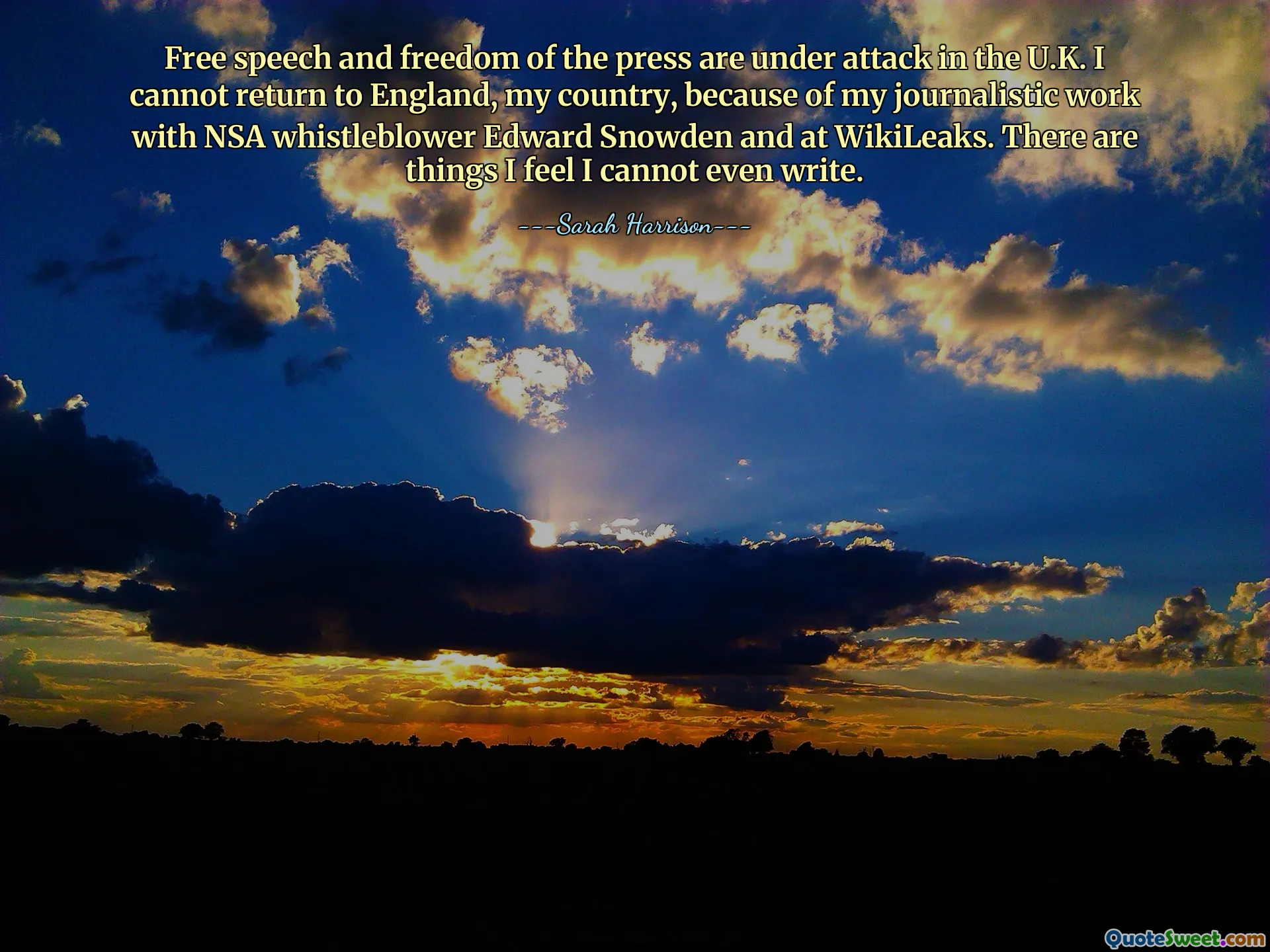 La liberté d'expression et la liberté de la presse sont menacées au Royaume-Uni. Je ne peux pas retourner en Angleterre, mon pays, en raison de mon travail journalistique auprès du lanceur d'alerte de la NSA, Edward Snowden, et de WikiLeaks. Il y a des choses que je sens que je ne peux même pas écrire.