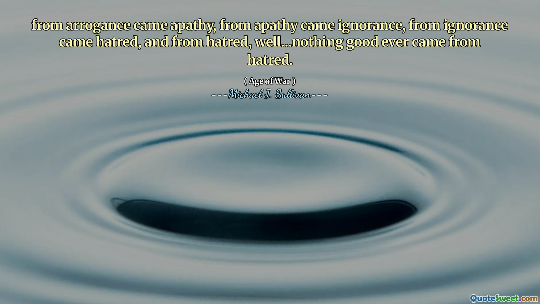 from arrogance came apathy, from apathy came ignorance, from ignorance came hatred, and from hatred, well…nothing good ever came from hatred.