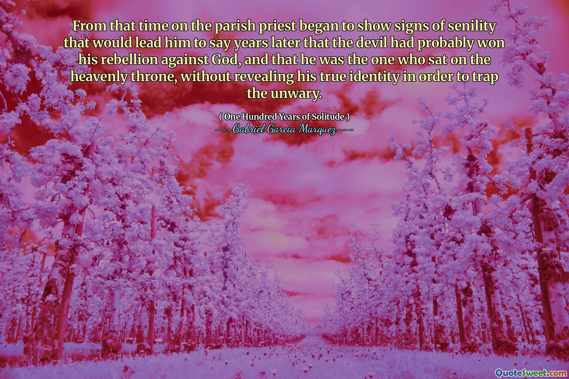 À partir de ce moment, le curé a commencé à montrer des signes de séninité qui le conduirait à dire des années plus tard que le diable avait probablement gagné sa rébellion contre Dieu, et que c'était lui qui était assis sur le trône céleste, sans révéler sa véritable identité afin de piéger les imprudents.