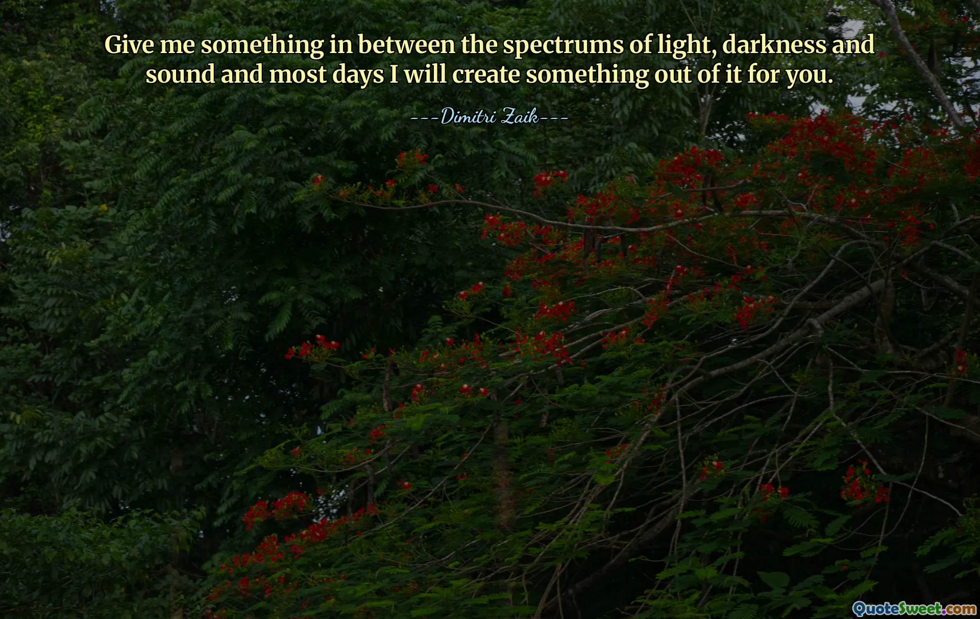 Give me something in between the spectrums of light, darkness and sound and most days I will create something out of it for you.