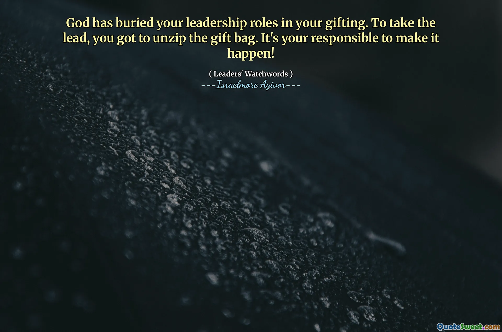 God has buried your leadership roles in your gifting. To take the lead, you got to unzip the gift bag. It's your responsible to make it happen!