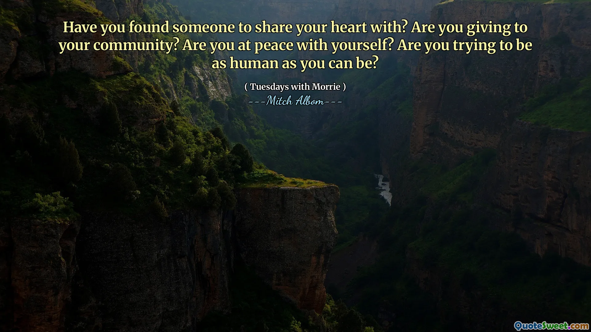 Hai trovato qualcuno con cui condividere il tuo cuore? Stai dando alla tua comunità? Sei in pace con te stesso? Stai cercando di essere umano come puoi essere?