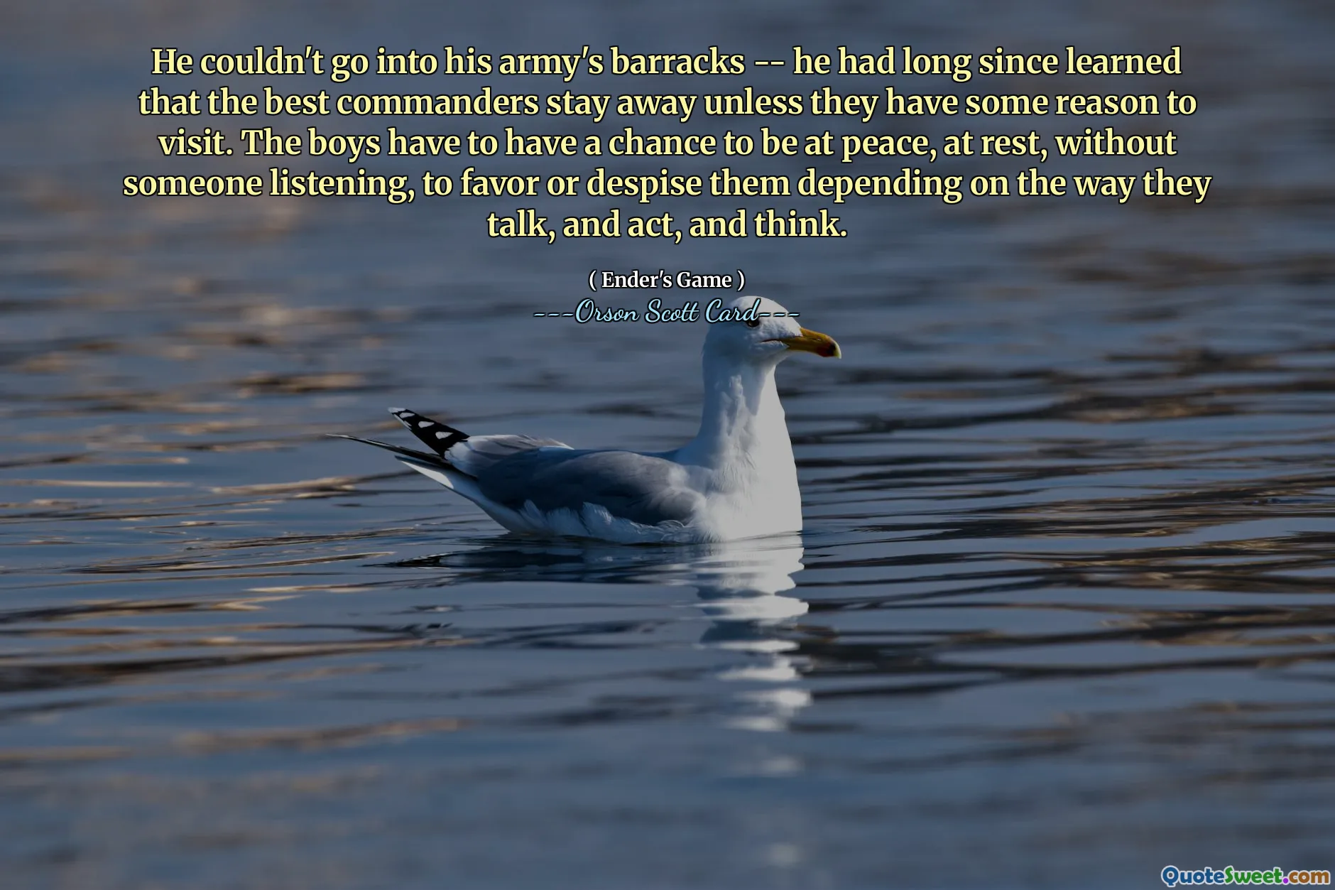 Ele não podia entrar no quartel do seu exército – há muito que aprendera que os melhores comandantes ficam longe, a menos que tenham algum motivo para visitá-lo. Os meninos têm que ter a chance de estar em paz, em repouso, sem que alguém os escute, os favoreça ou os despreze dependendo da maneira como eles falam, agem e pensam.