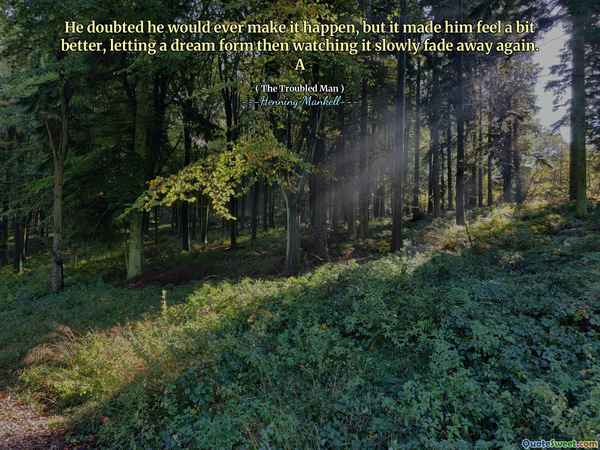 He doubted he would ever make it happen, but it made him feel a bit better, letting a dream form then watching it slowly fade away again. A