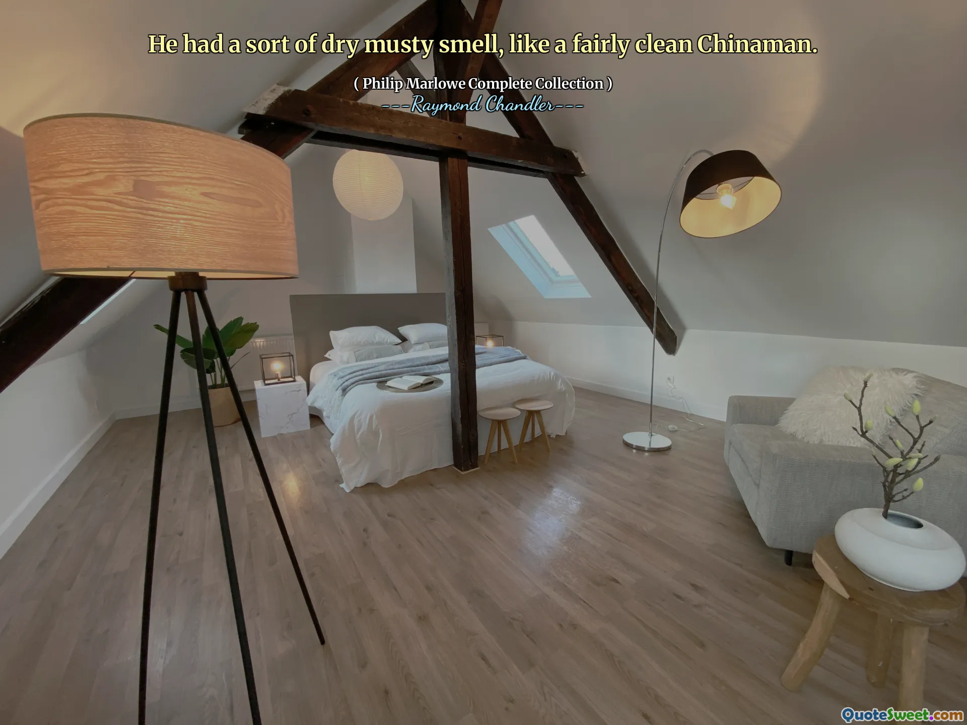 He had a sort of dry musty smell, like a fairly clean Chinaman.